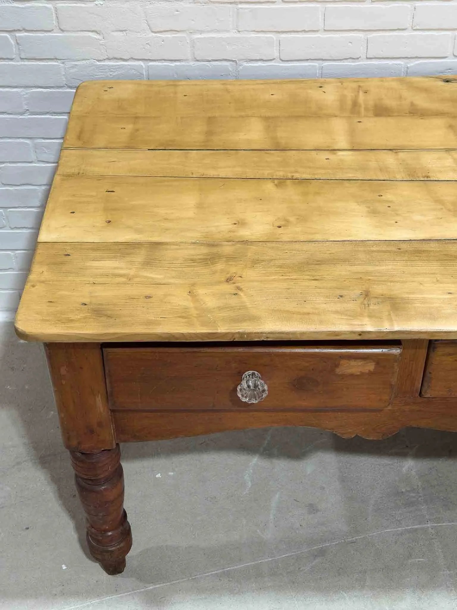 Antique dairy table with turned legs