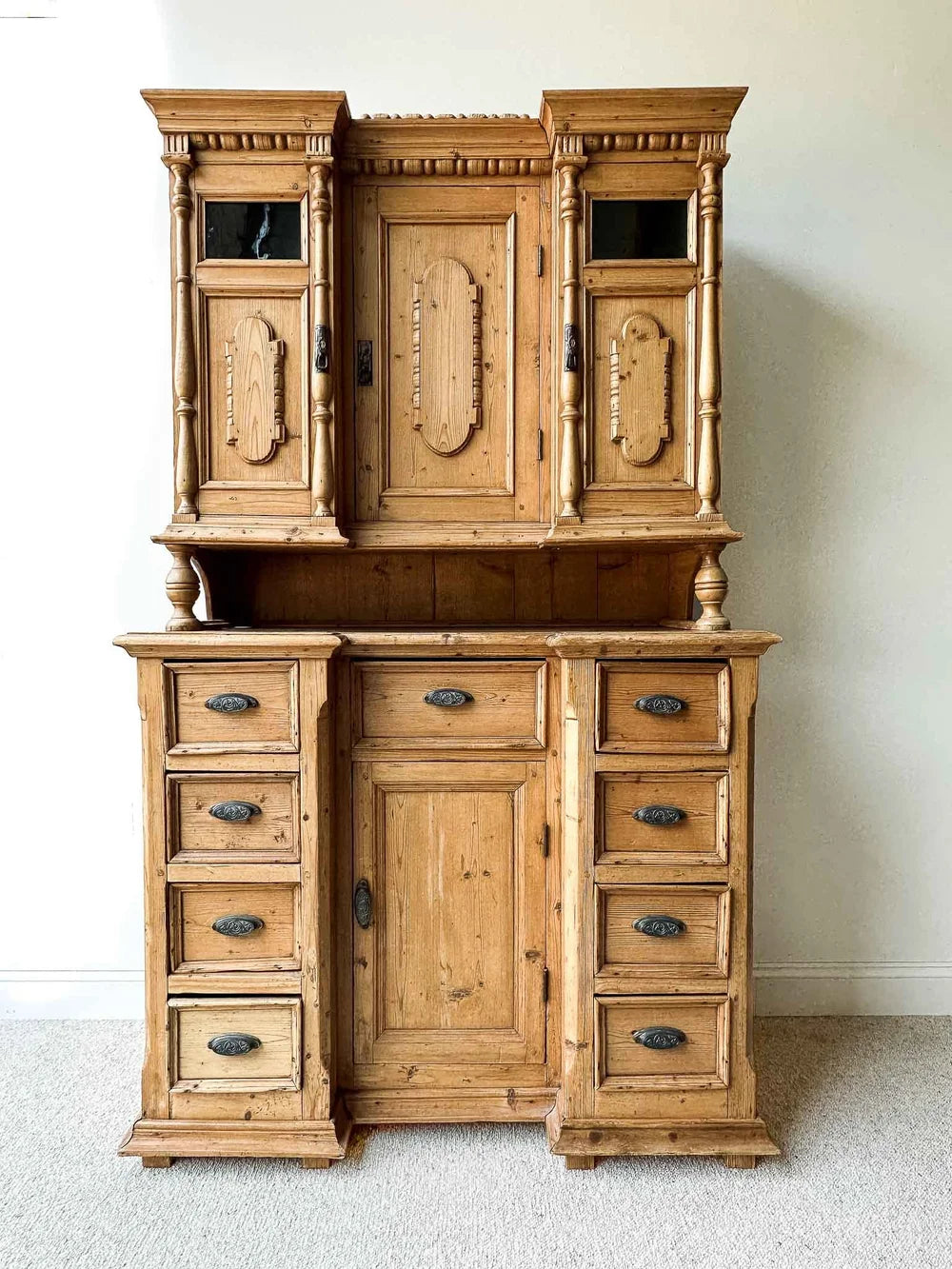 Victorian-style pine kitchen hutch