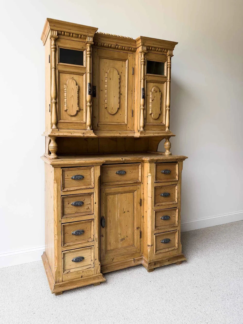 Victorian-style pine kitchen hutch