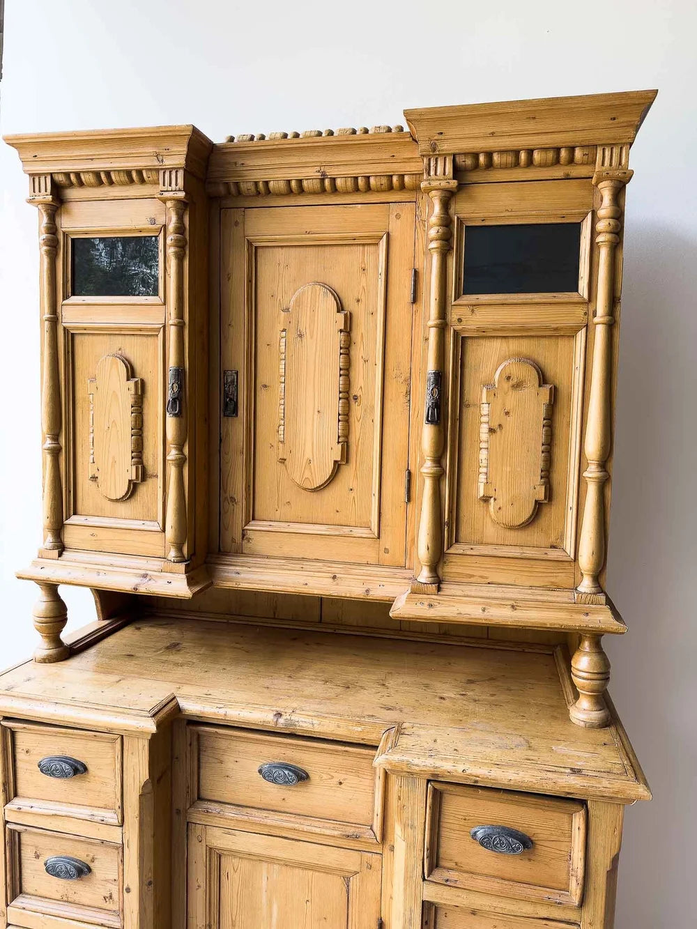 Victorian-style pine kitchen hutch