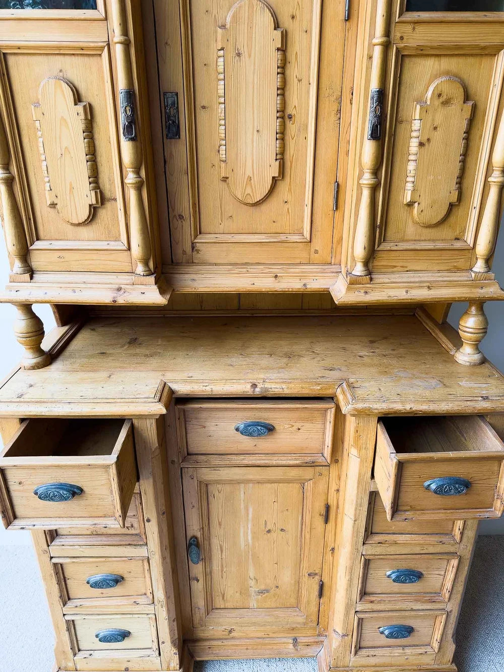 Victorian-style pine kitchen hutch