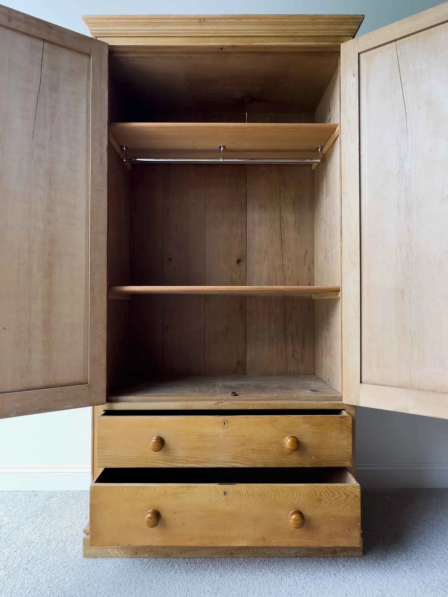Monumental English pine wardrobe