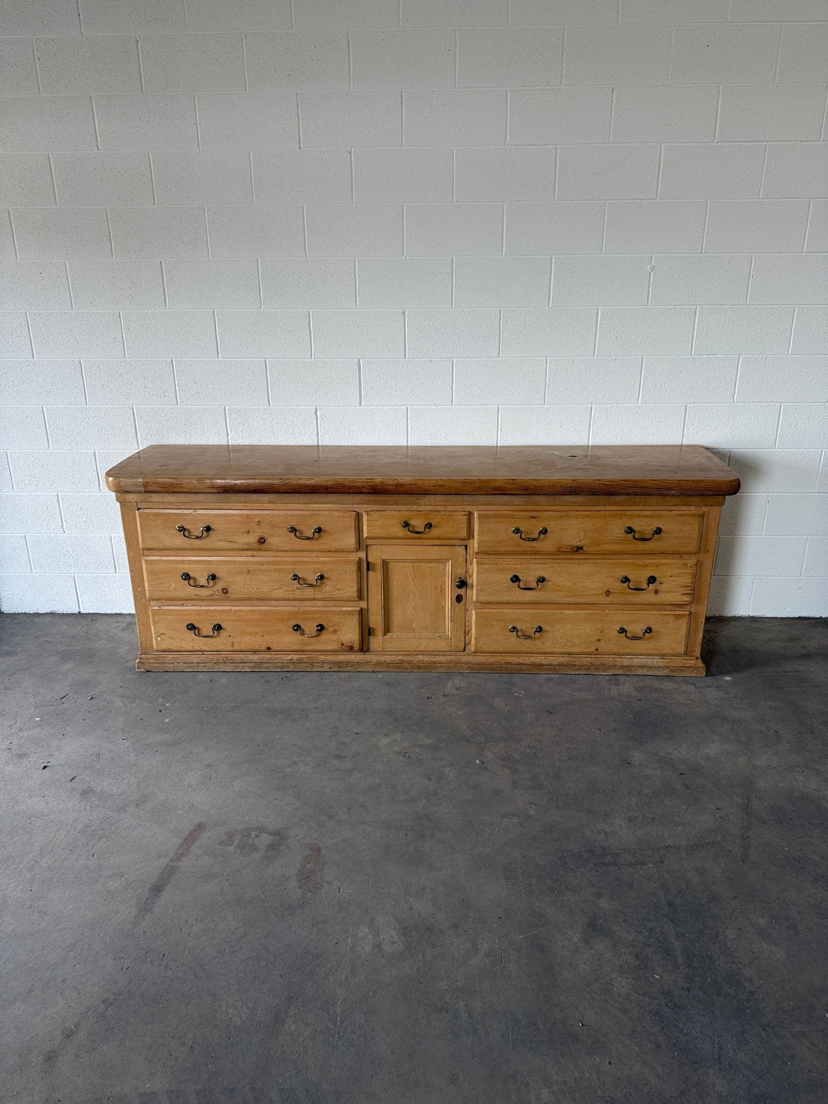 Large antique pine sideboard with a sycamore top - House on Horizon