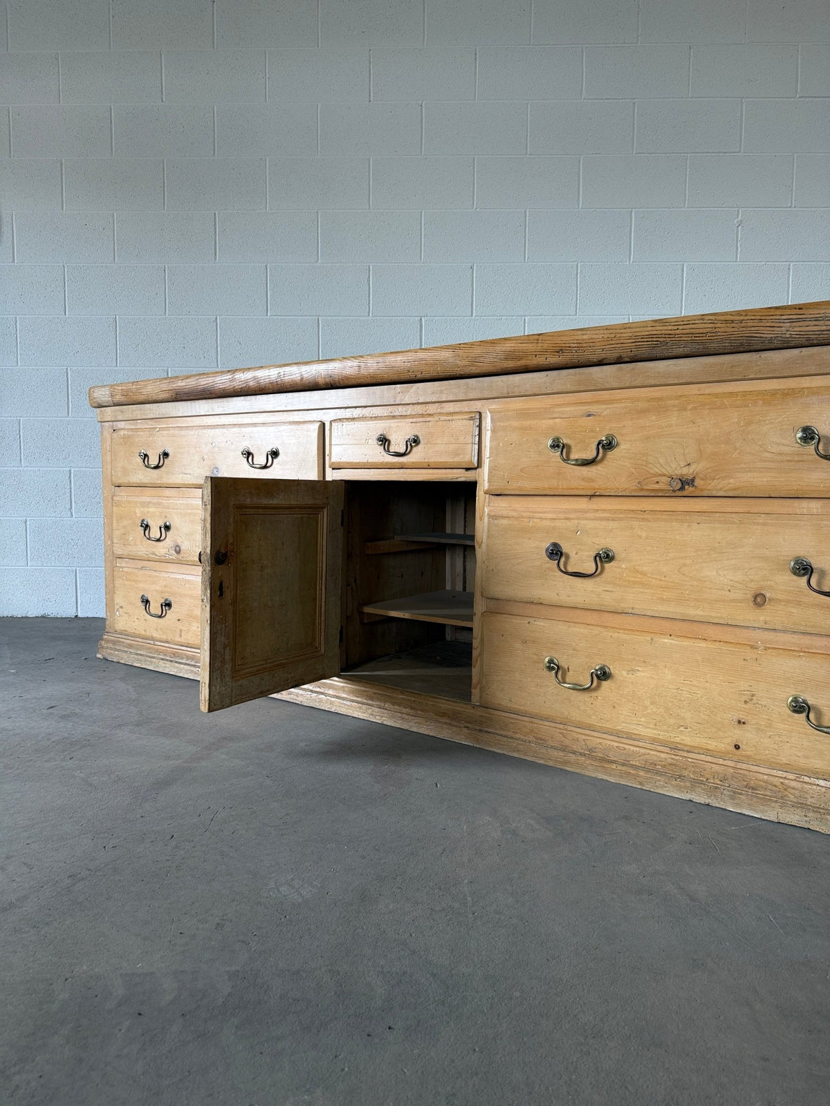 Large antique pine sideboard with a sycamore top - House on Horizon