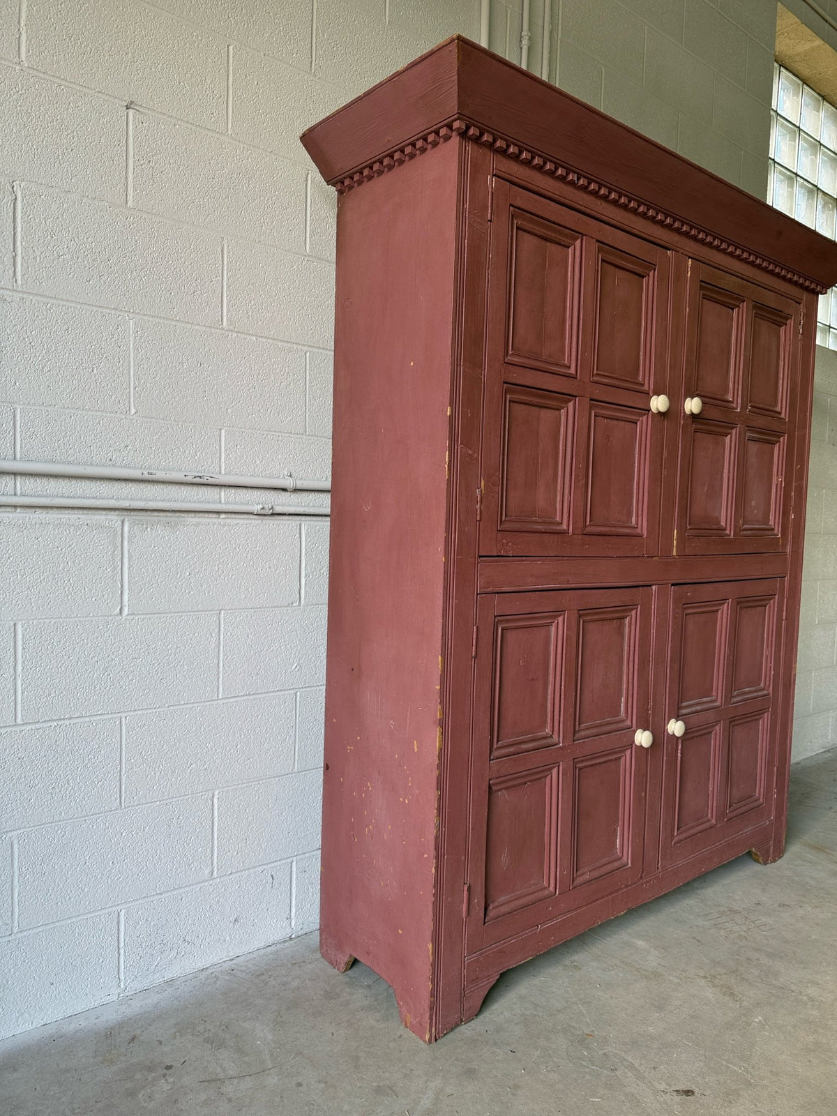 Painted antique pine English larder cupboard or hutch - House on Horizon