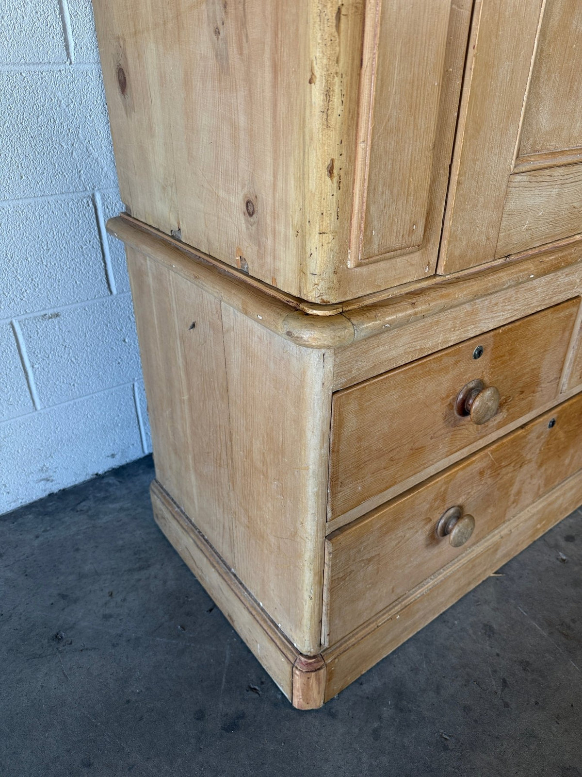 Single antique pine wardrobe with drawers at the base - House on Horizon