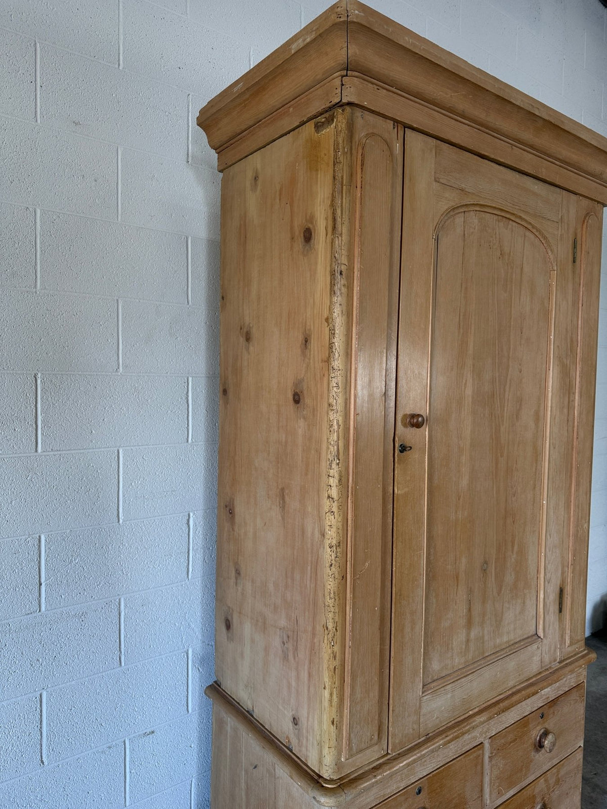 Single antique pine wardrobe with drawers at the base - House on Horizon
