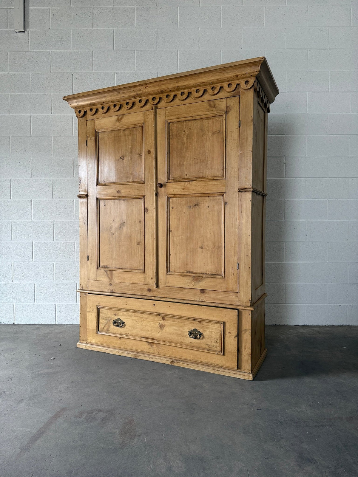 Stunning antique pine wardrobe with detailed trim - House on Horizon