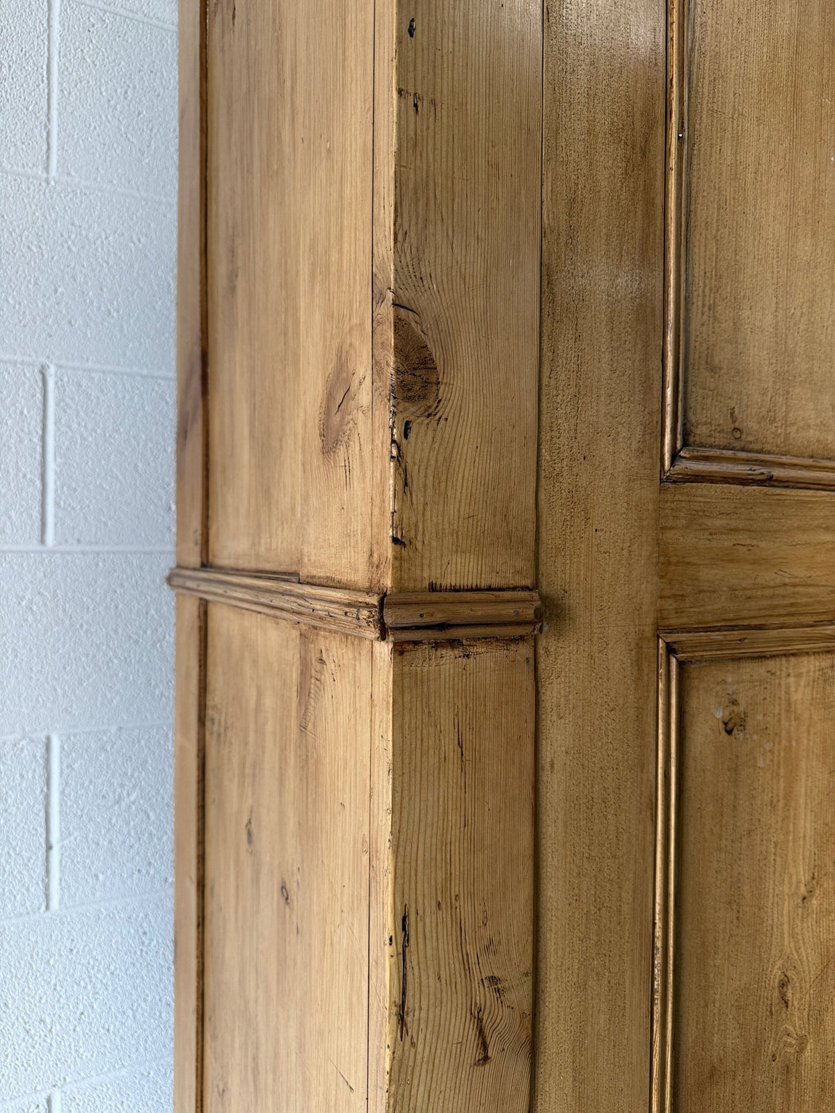 Stunning antique pine wardrobe with detailed trim - House on Horizon