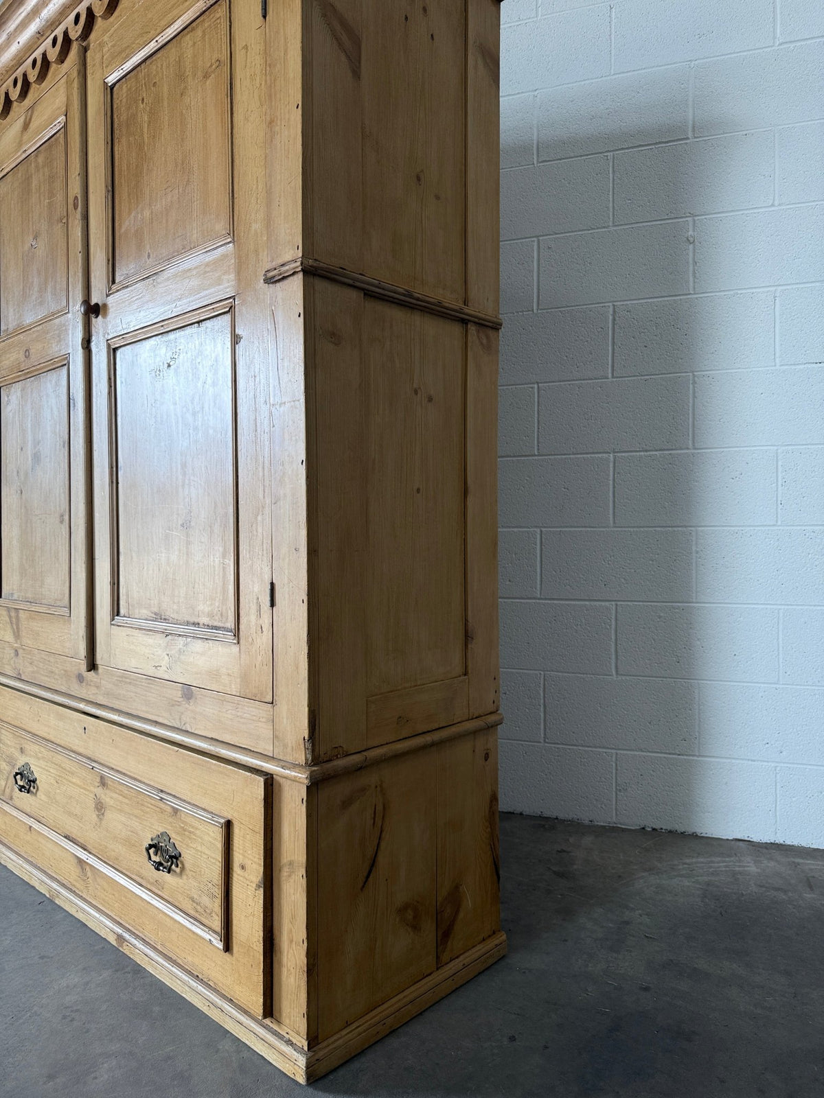 Stunning antique pine wardrobe with detailed trim - House on Horizon
