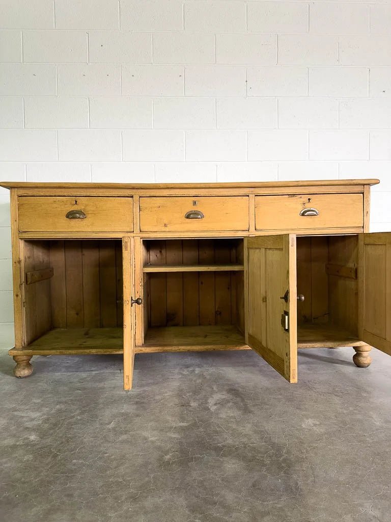 Tall antique English pine sideboard with drawers - House on Horizon