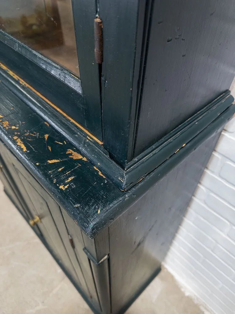Victorian pine cabinet in chippy green paint - House on Horizon