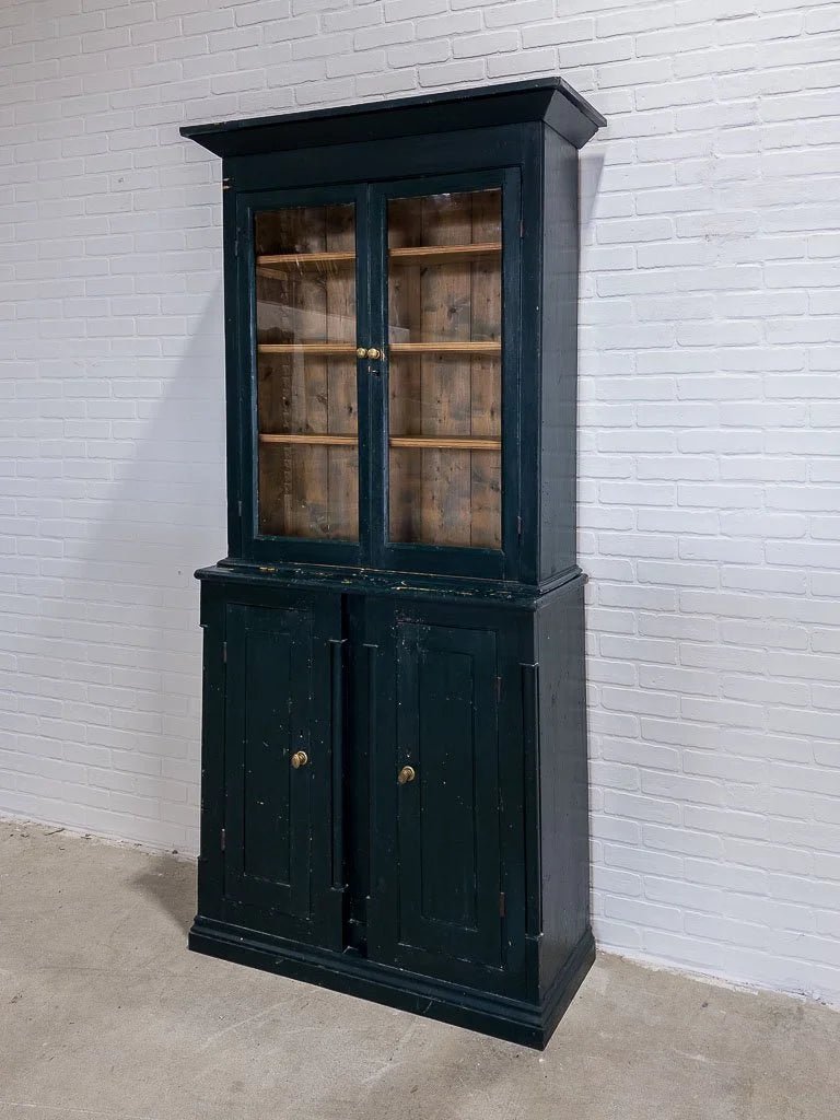 Victorian pine cabinet in chippy green paint - House on Horizon