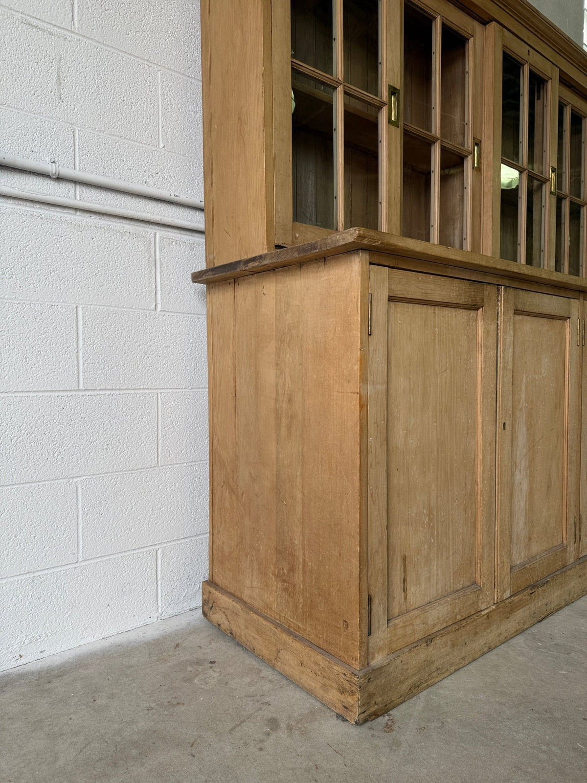 Victorian pine cupboard with glass sliding doors - House on Horizon