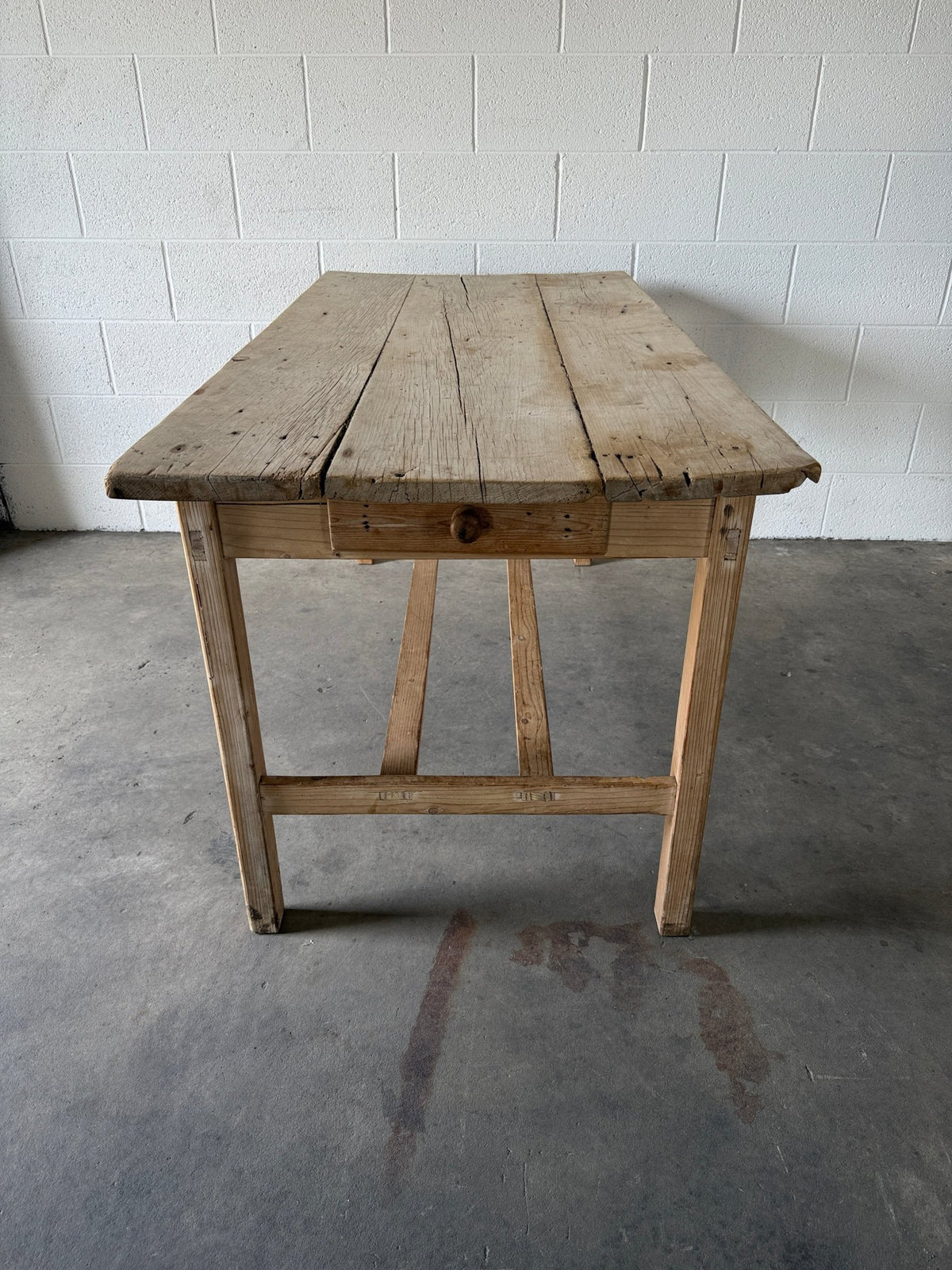 Victorian pine kitchen table with Irish double stretcher - House on Horizon