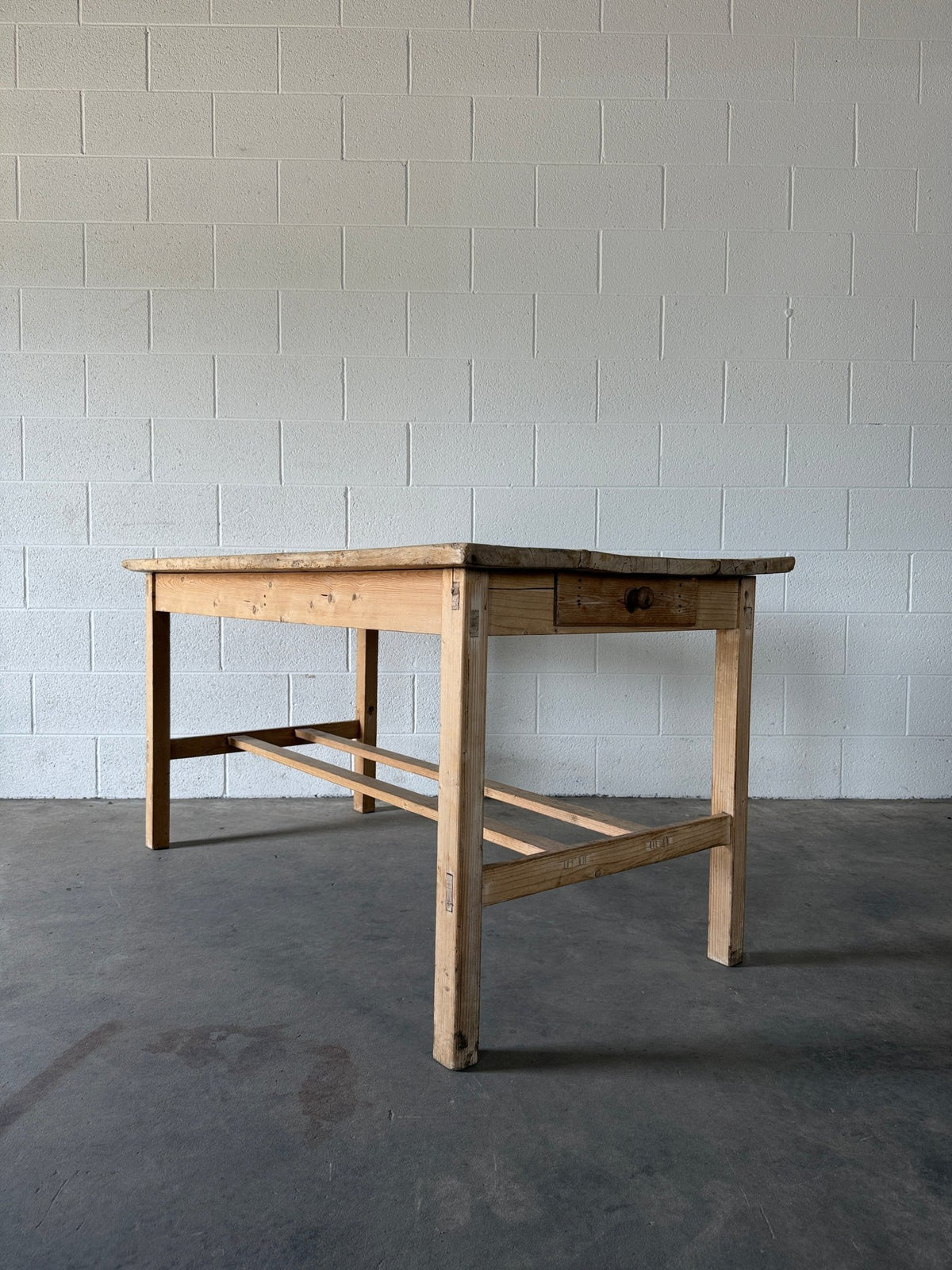 Victorian pine kitchen table with Irish double stretcher - House on Horizon