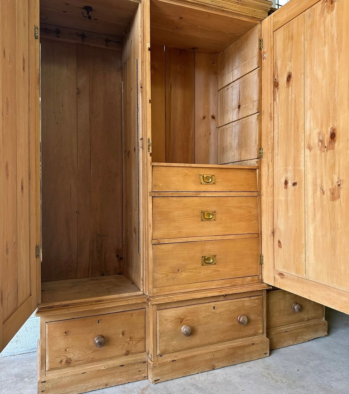 Antique pine triple wardrobe