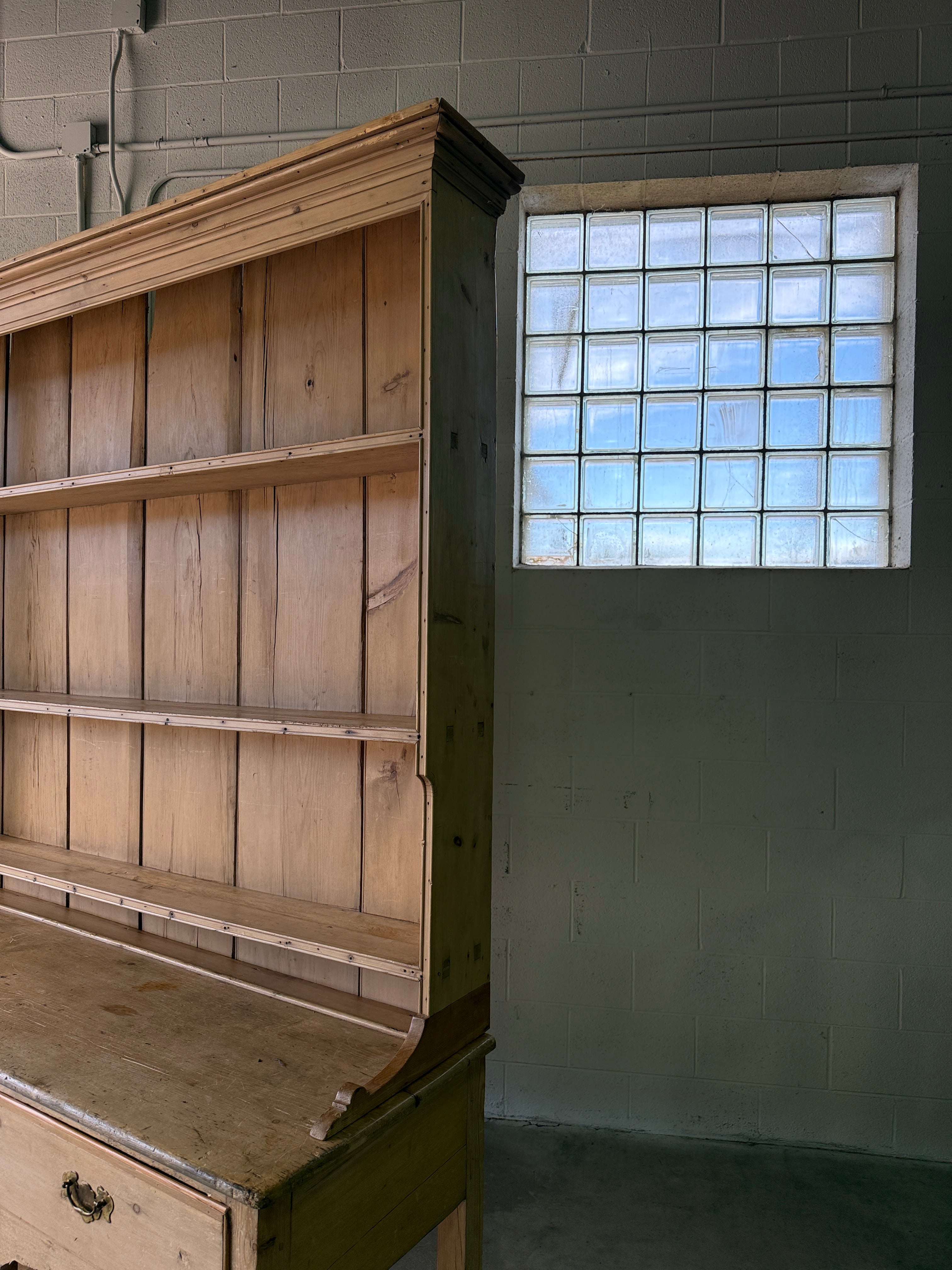 Antique Pine Potboard Kitchen Dresser Hutch – 10.7 ft English Country Cupboard with Drawers