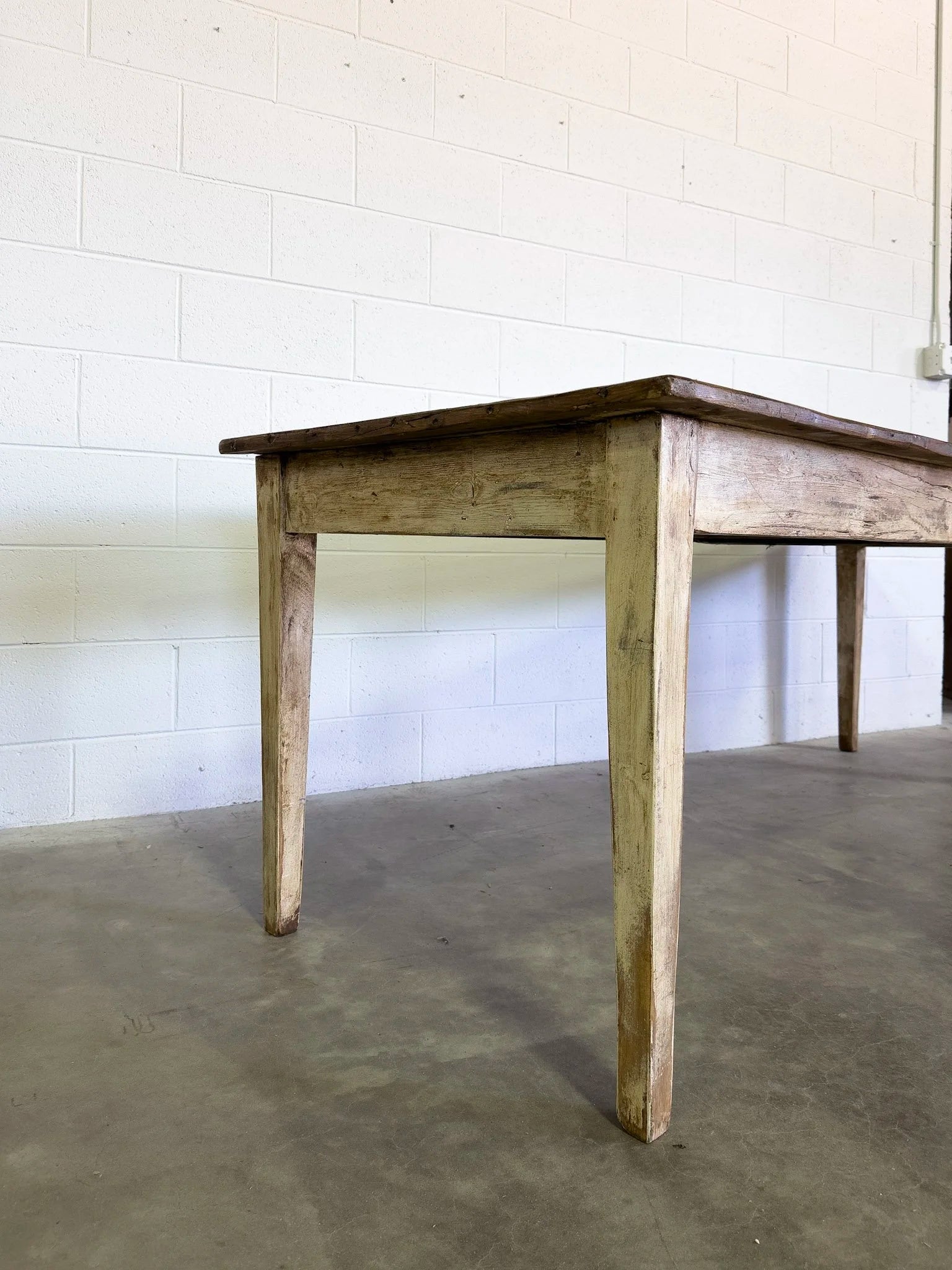 Antique French Dining Table - Rustic Pine Farmhouse Table with Drawer
