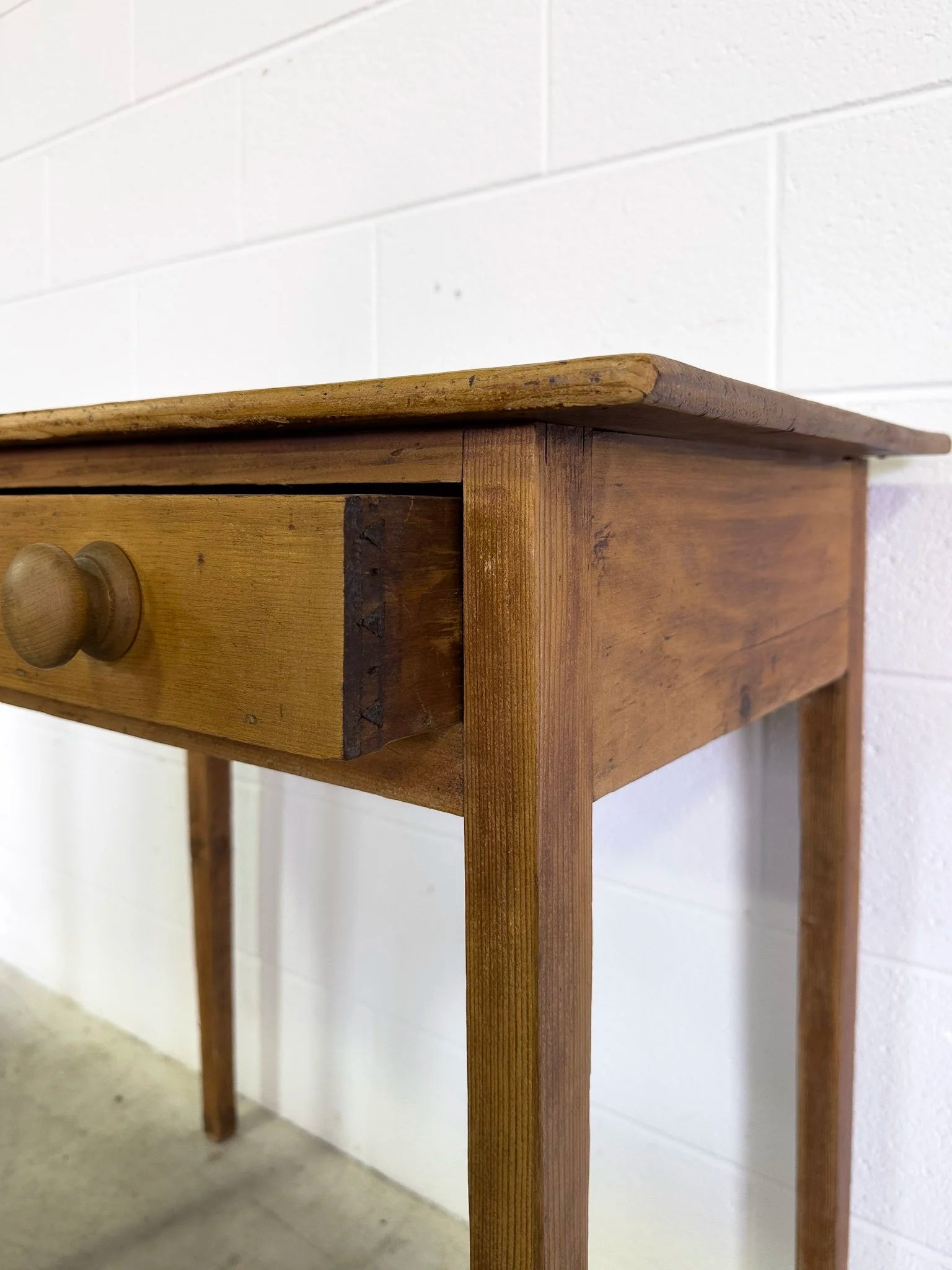 Antique Pine Side Table with Drawer