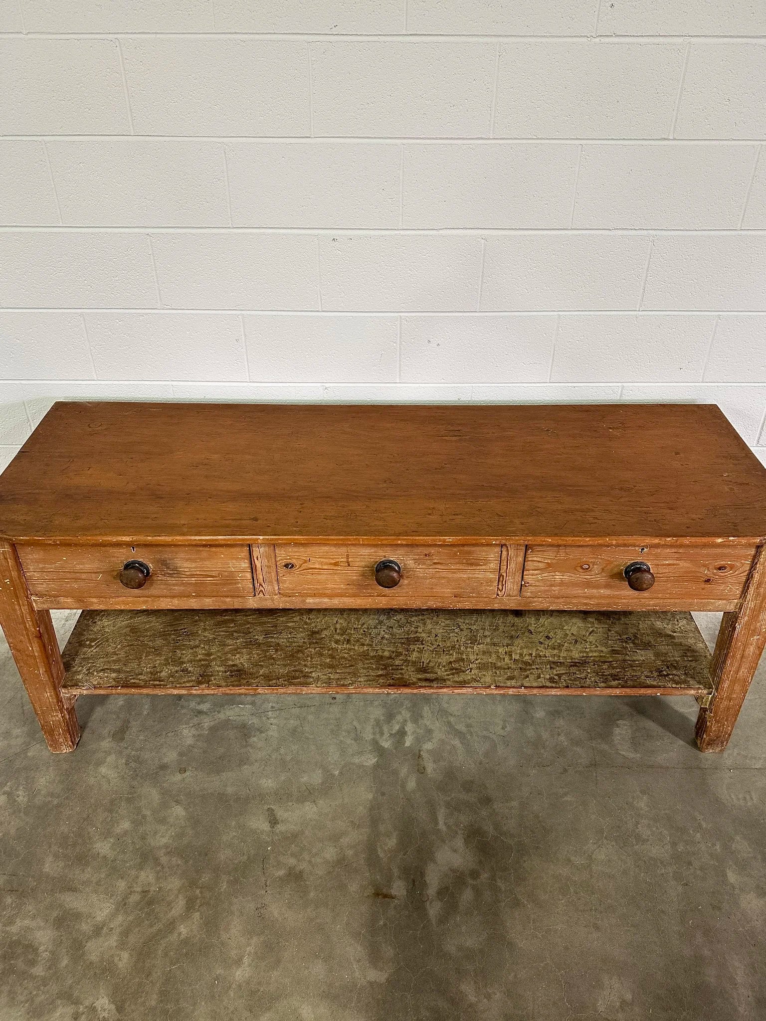 Antique Pine Console Table with Drawers