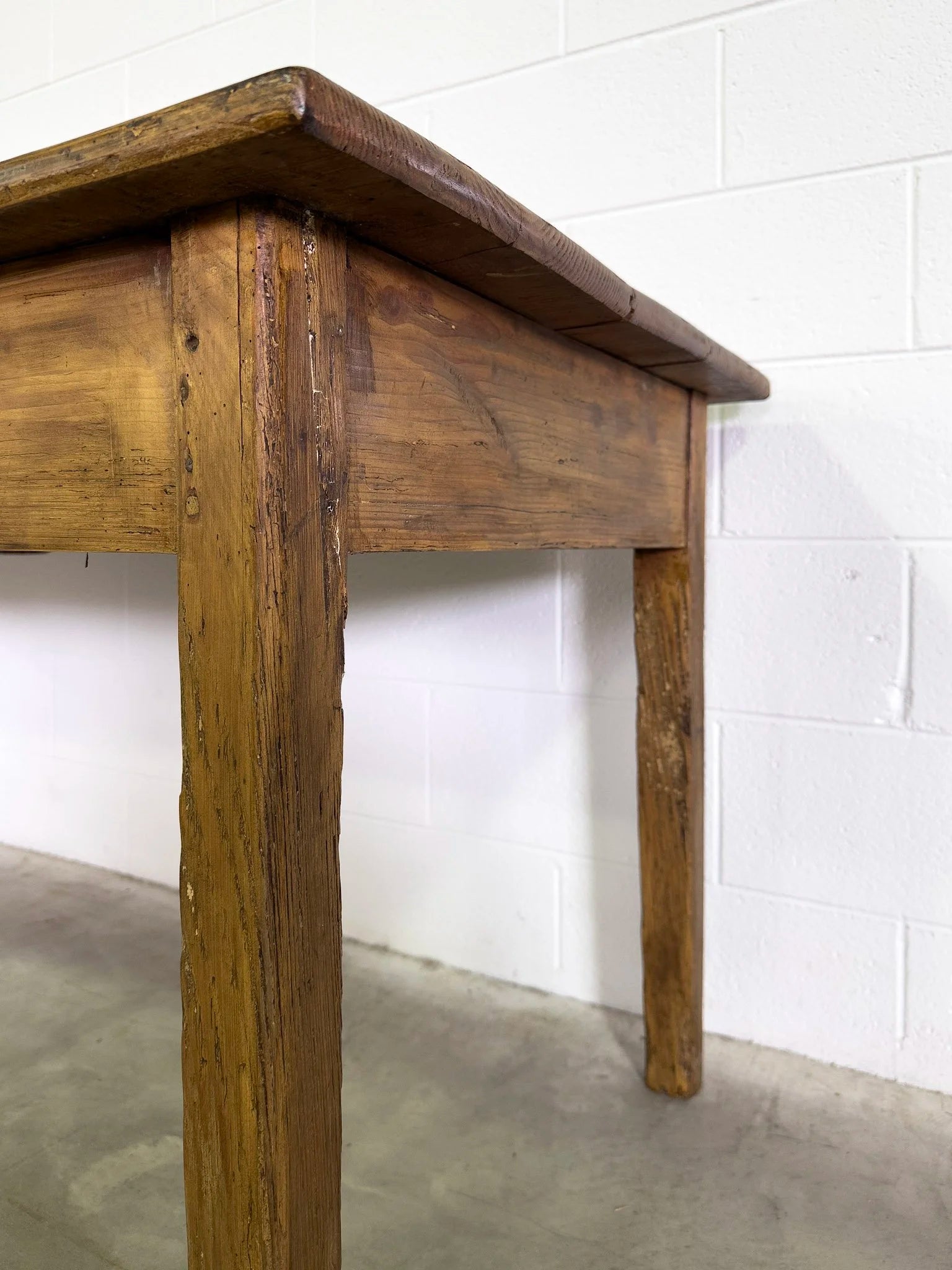 French Antique Farmhouse Table with Drawer
