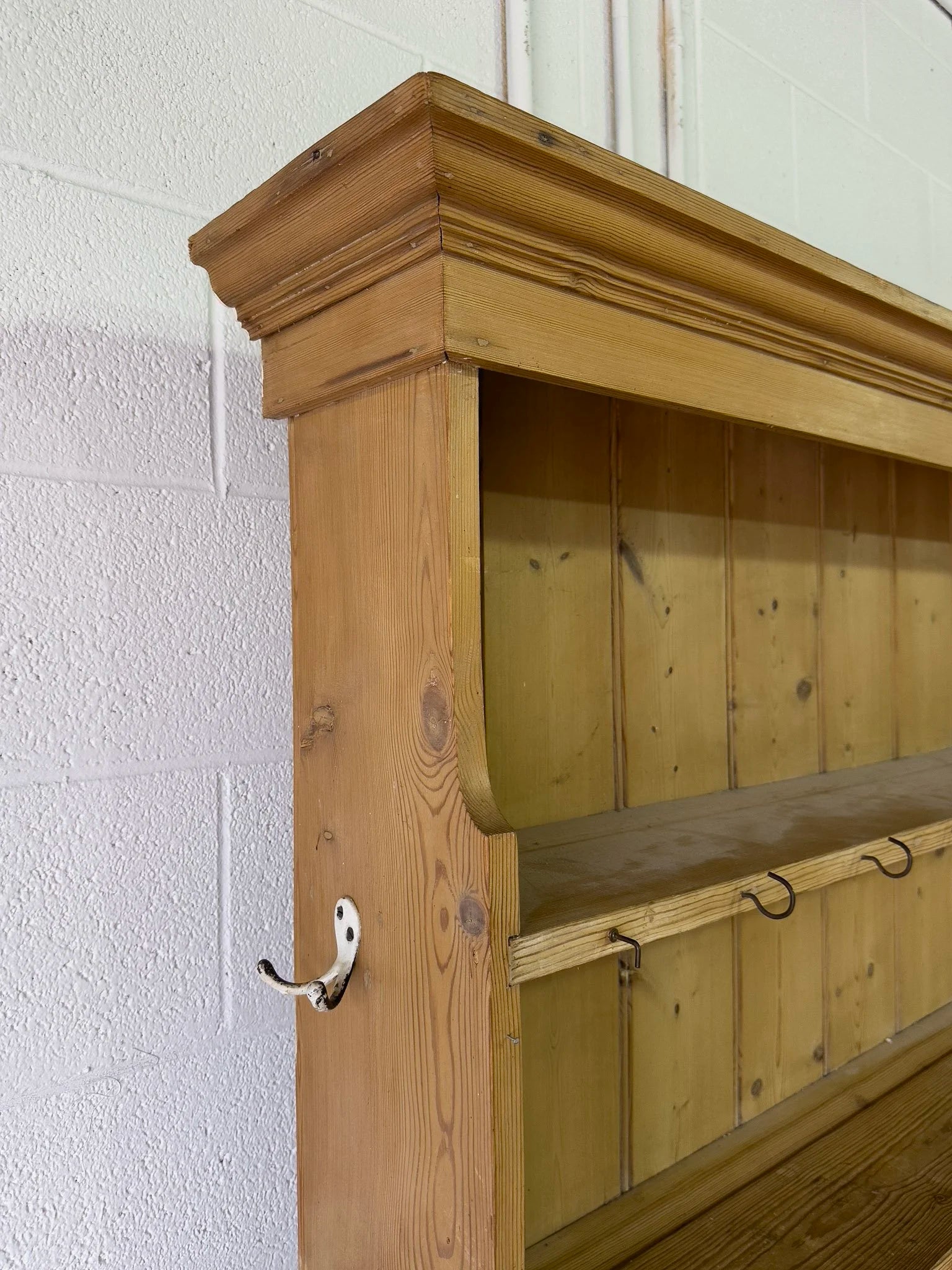 Antique pine hutch with open lower shelf
