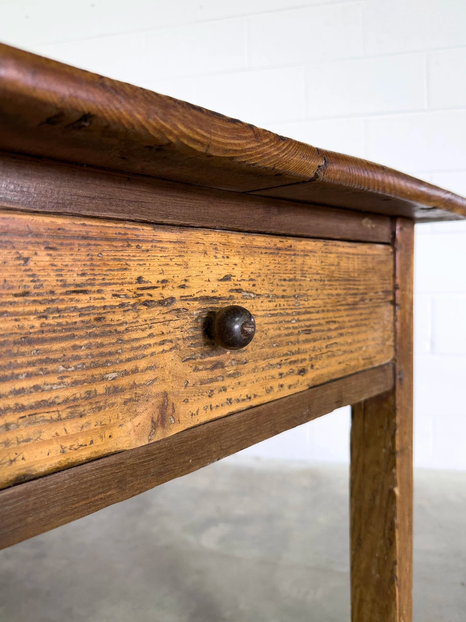 French Antique Farmhouse Table with Drawer