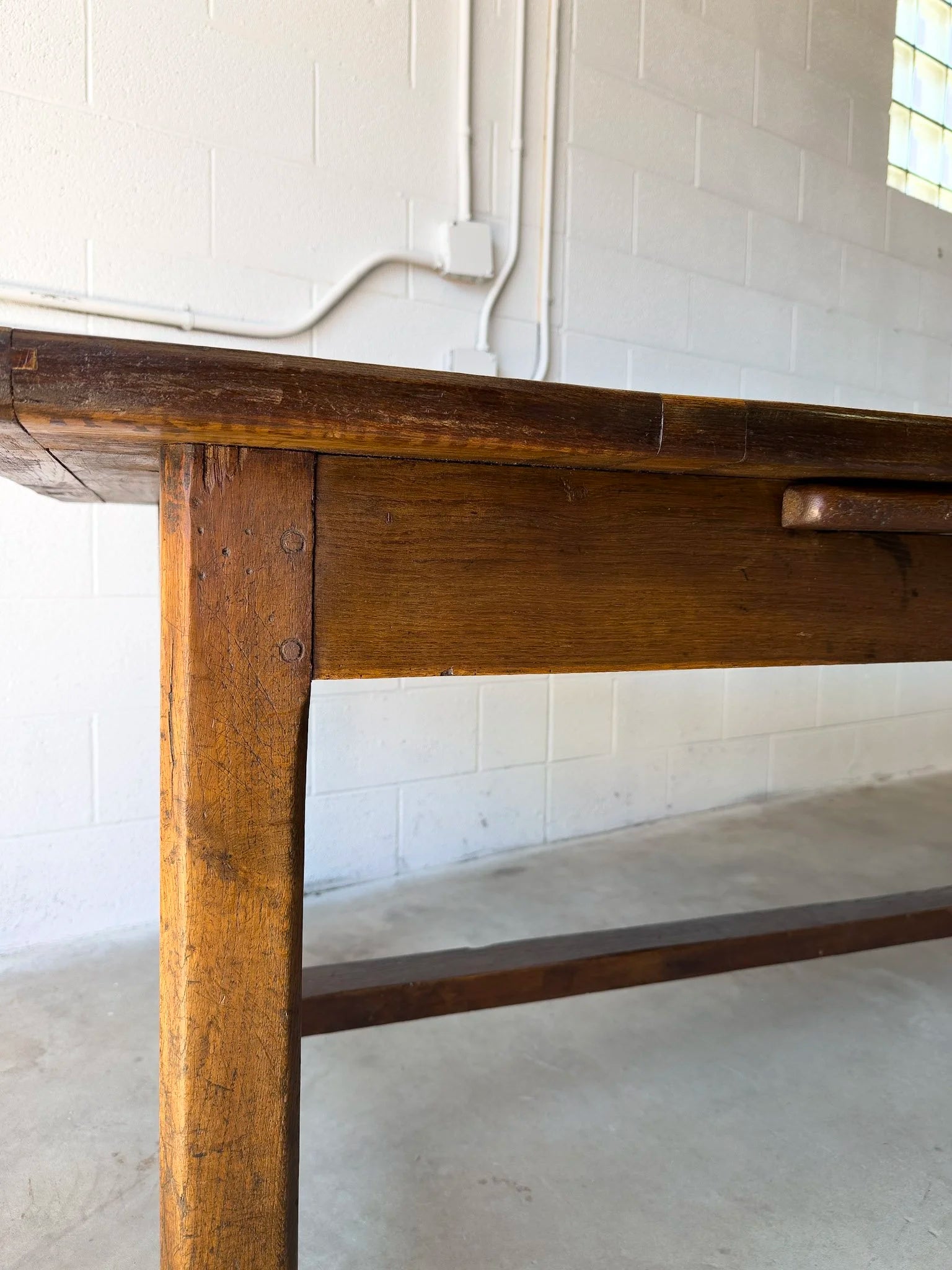 Antique Oak Dining Table with Slide-Out Board