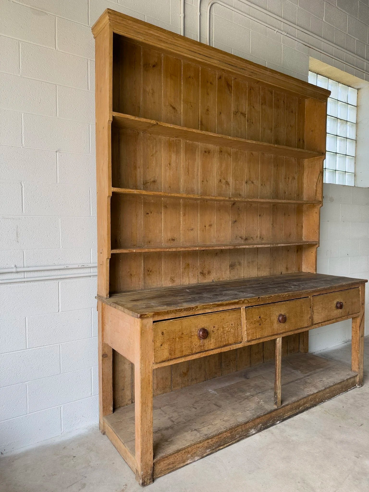 Monumental Victorian pine kitchen dresser