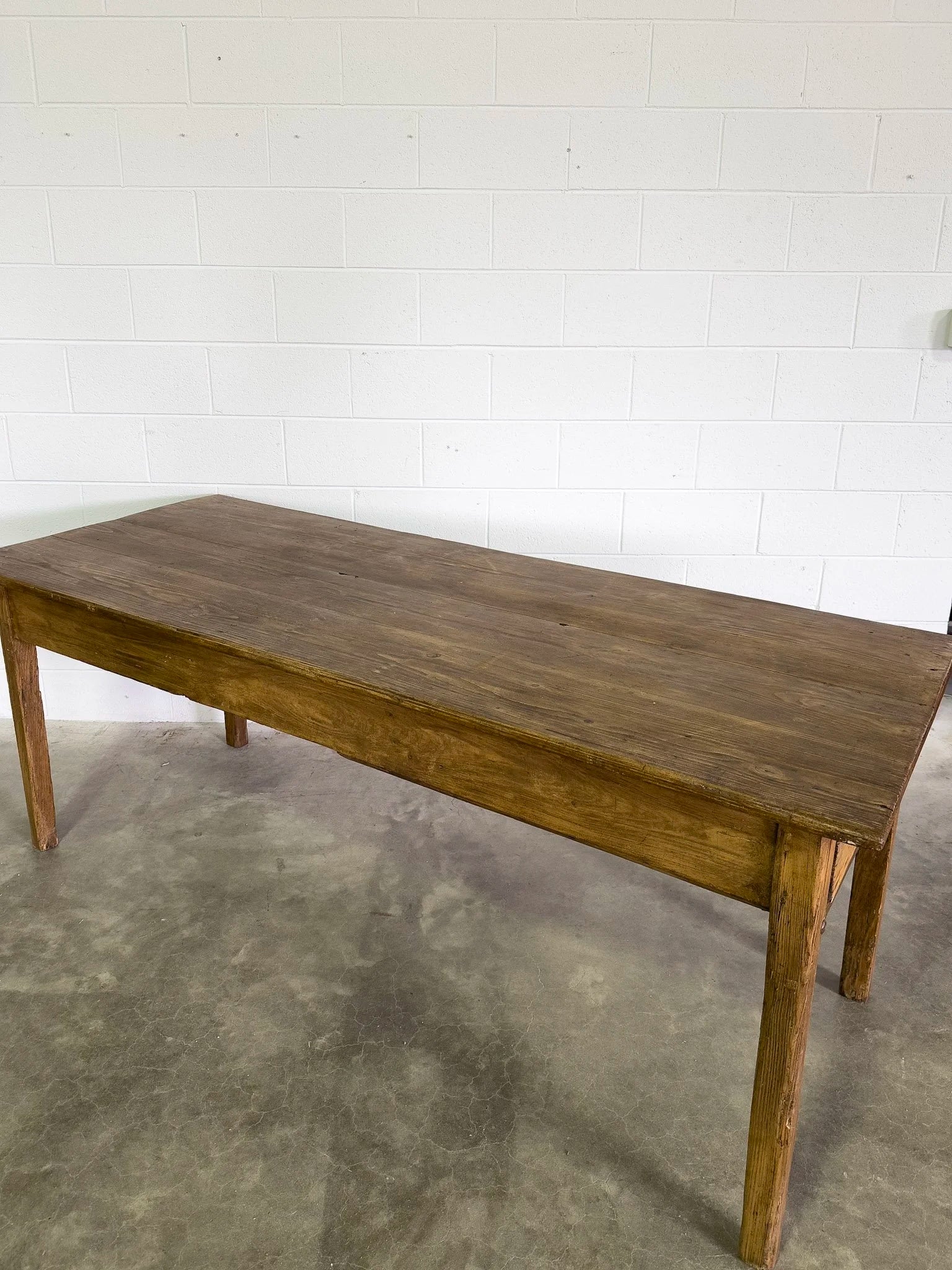 French Antique Farmhouse Table with Drawer