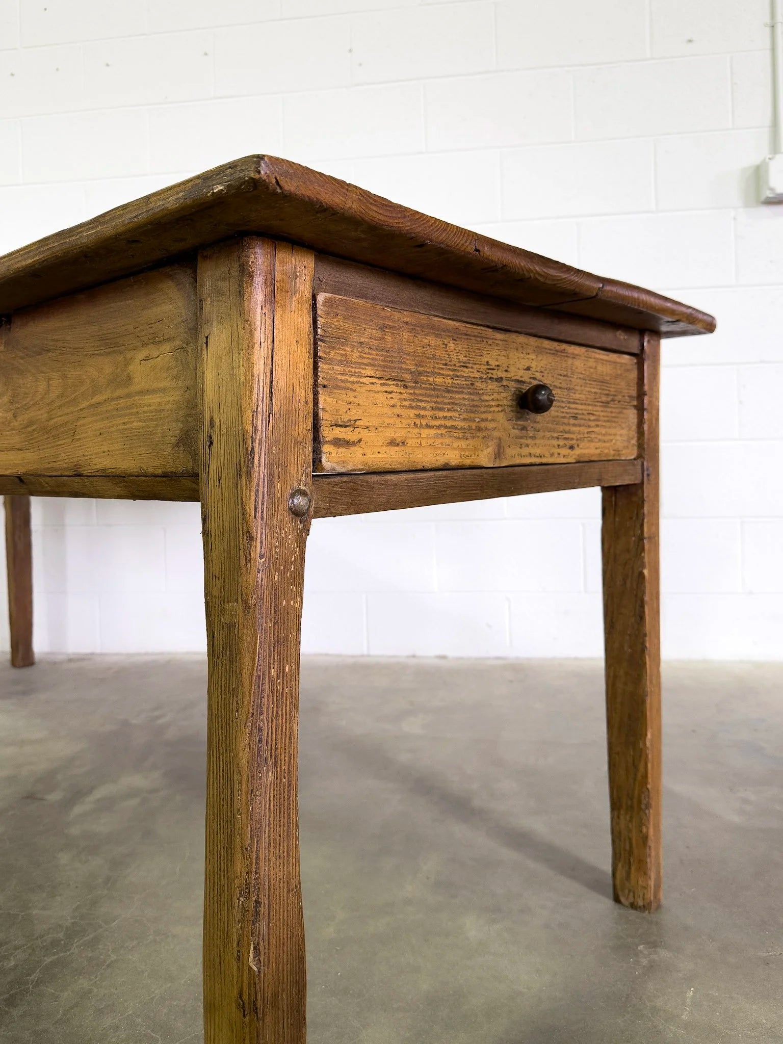 French Antique Farmhouse Table with Drawer