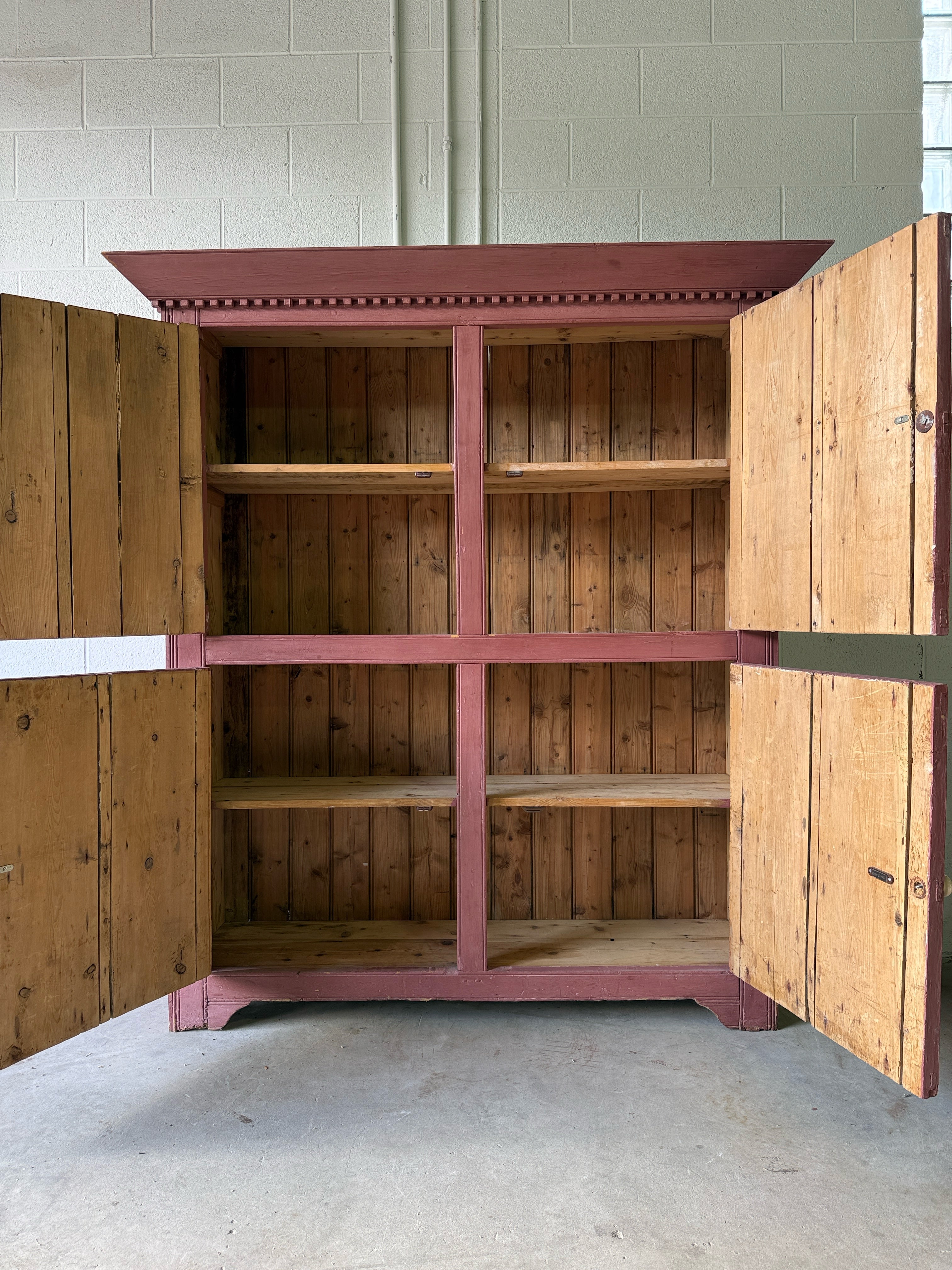 Painted antique pine English larder cupboard or hutch