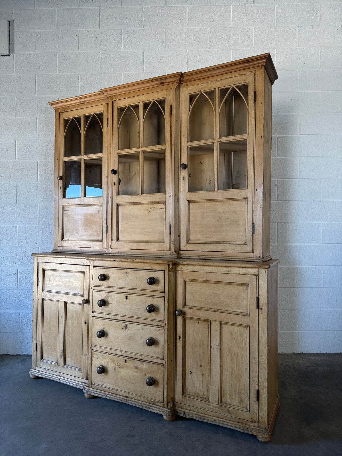 19th‑century English pine cupboard or display case with glass doors - House on Horizon