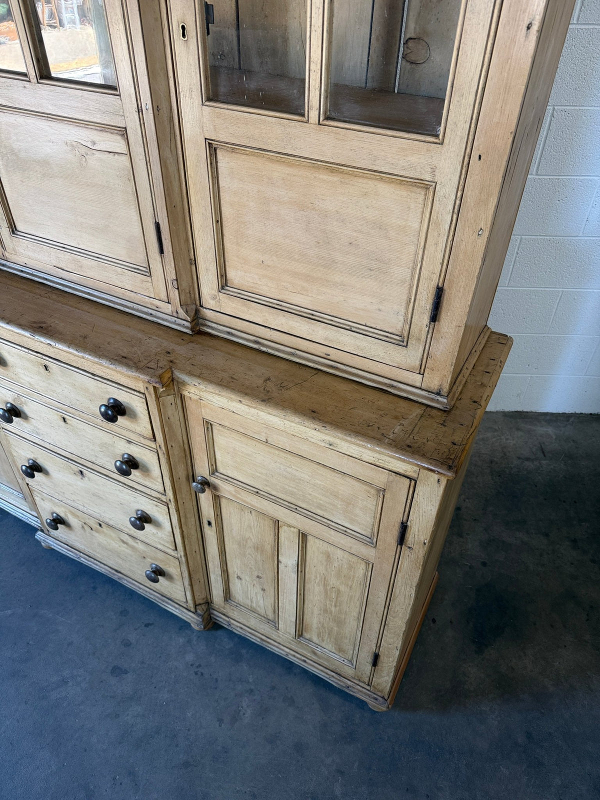 19th‑century English pine cupboard or display case with glass doors - House on Horizon