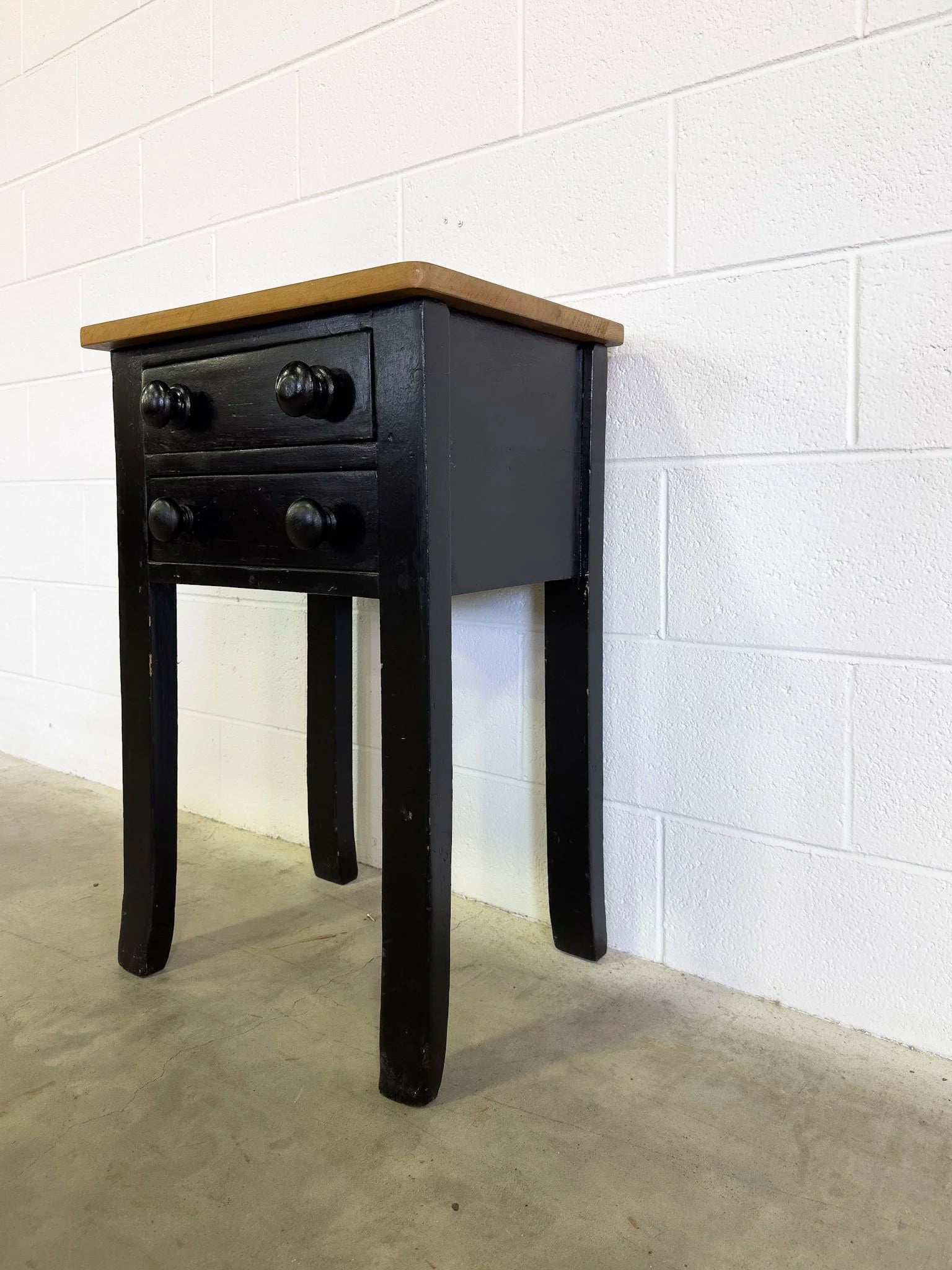 Antique pine side table with two drawers