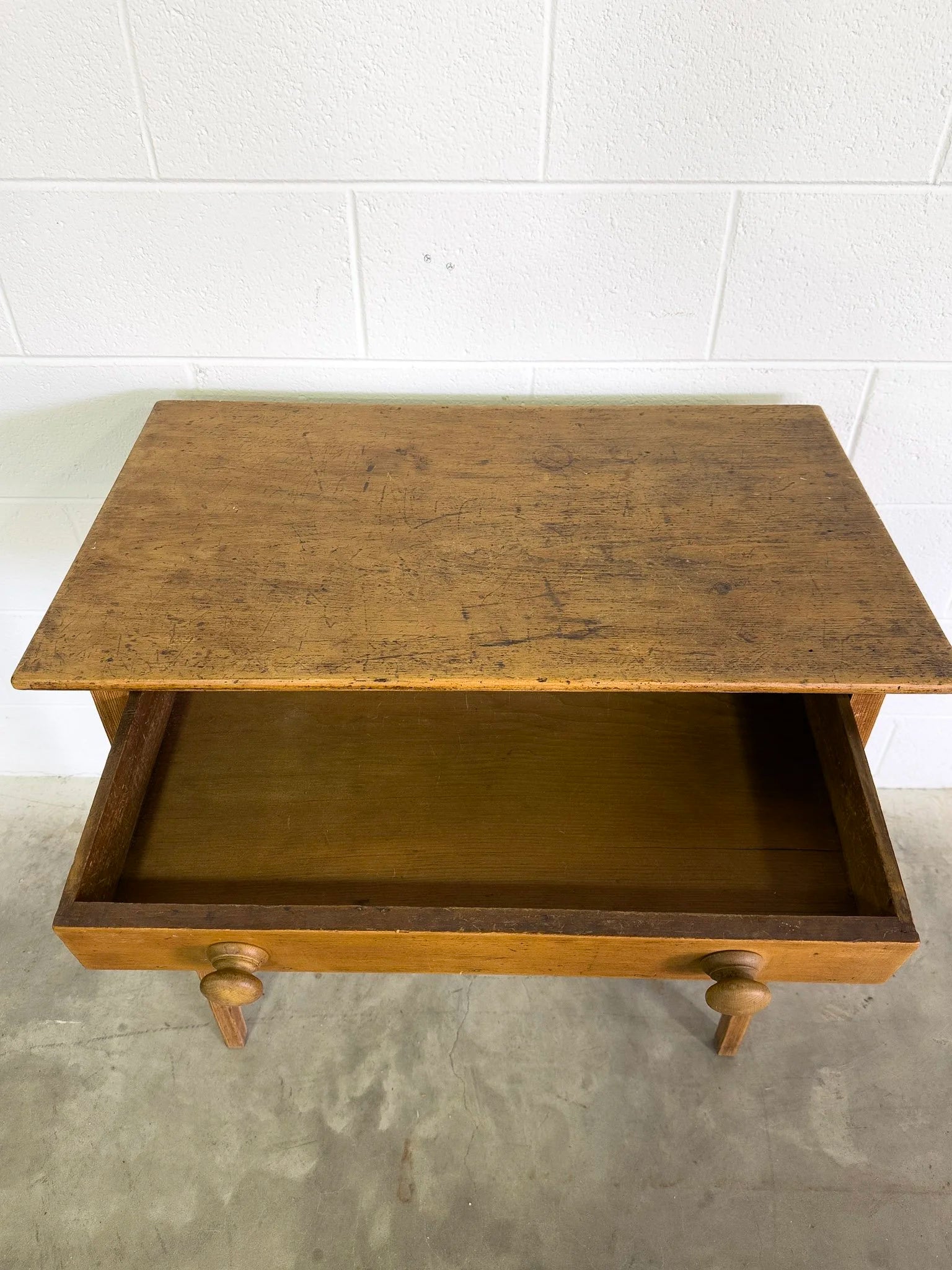 Antique Pine Side Table with Drawer
