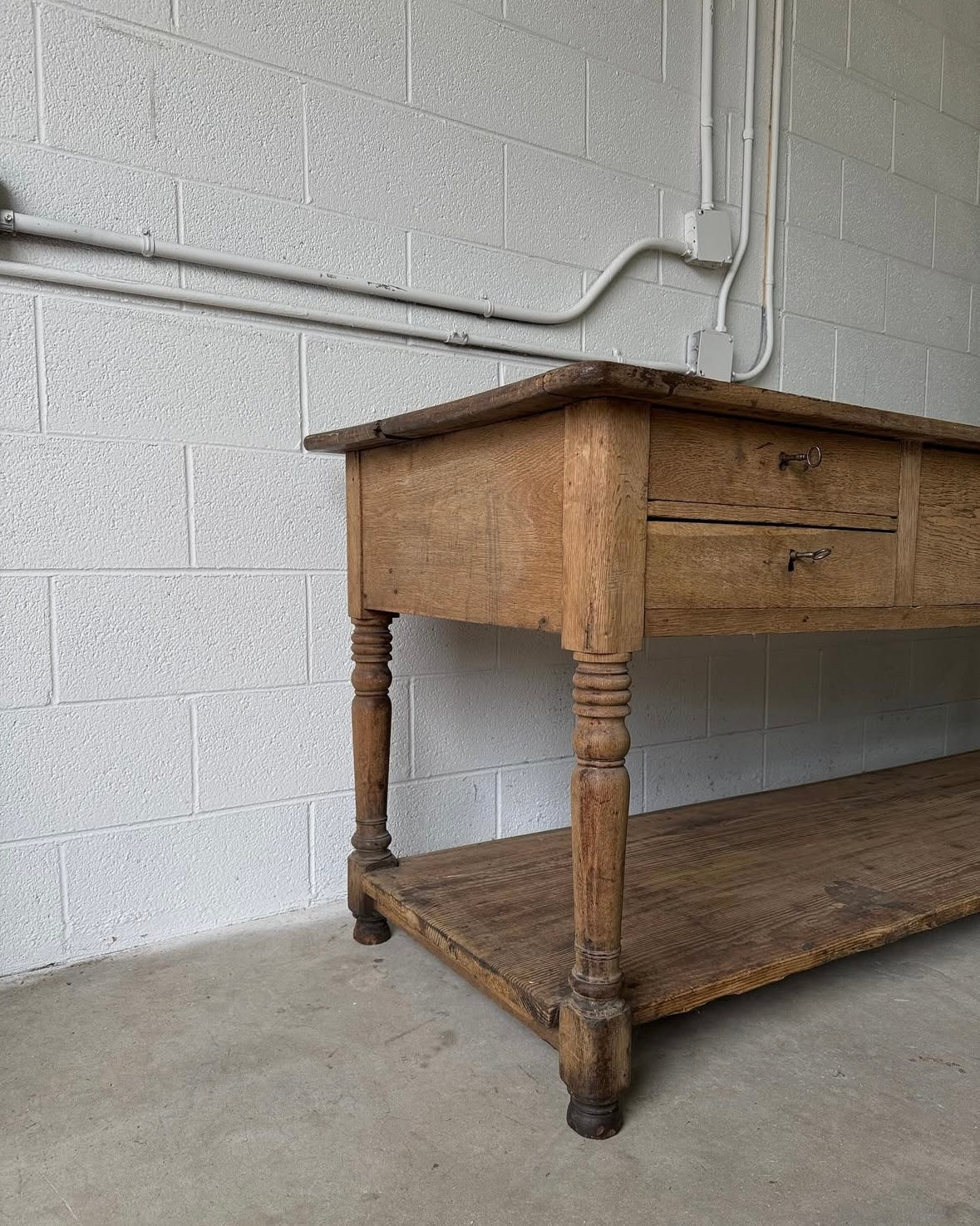 19th Century Flemish draper's table with lower shelf