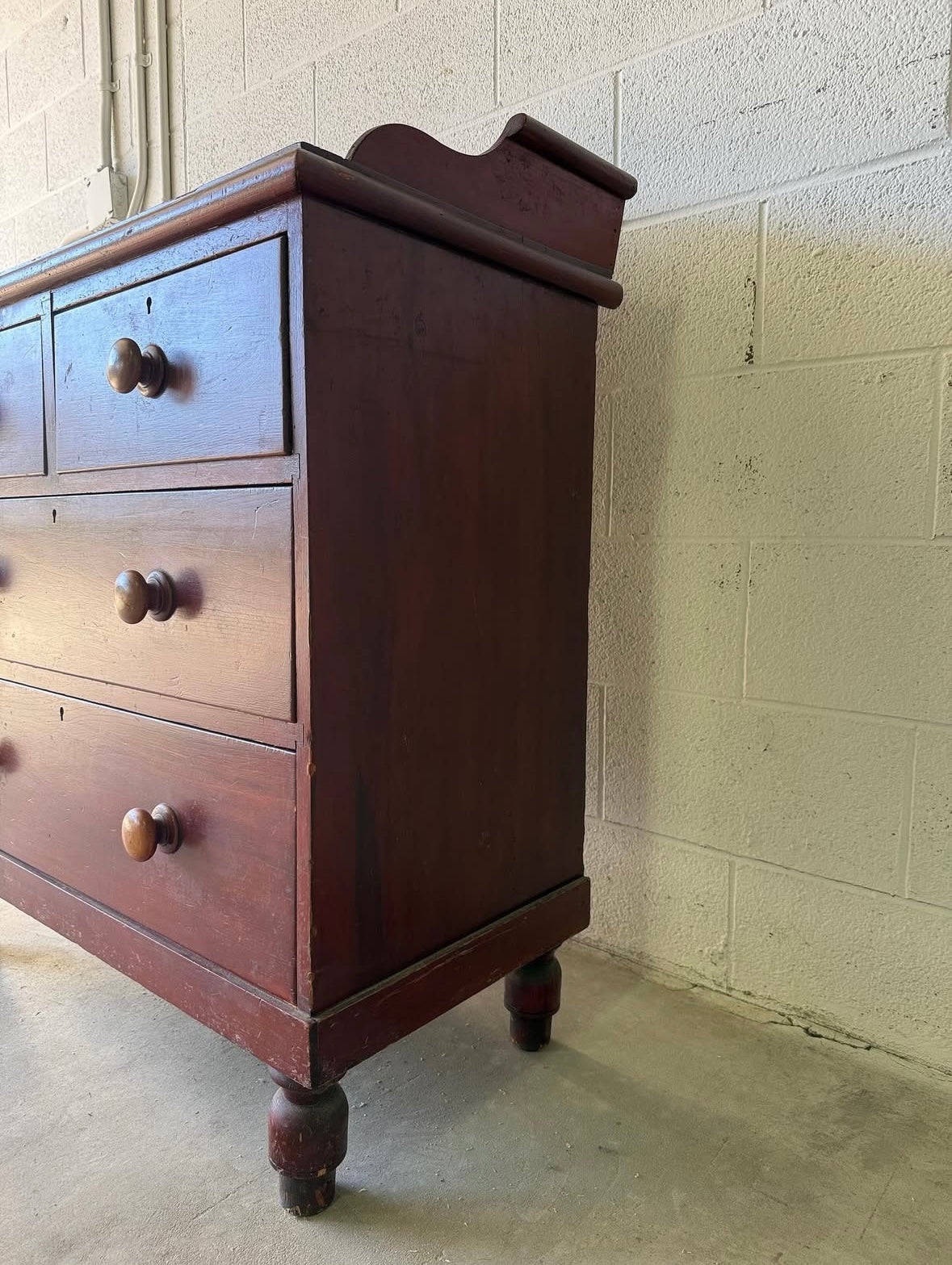 Antique pine chest of drawers with gallery back