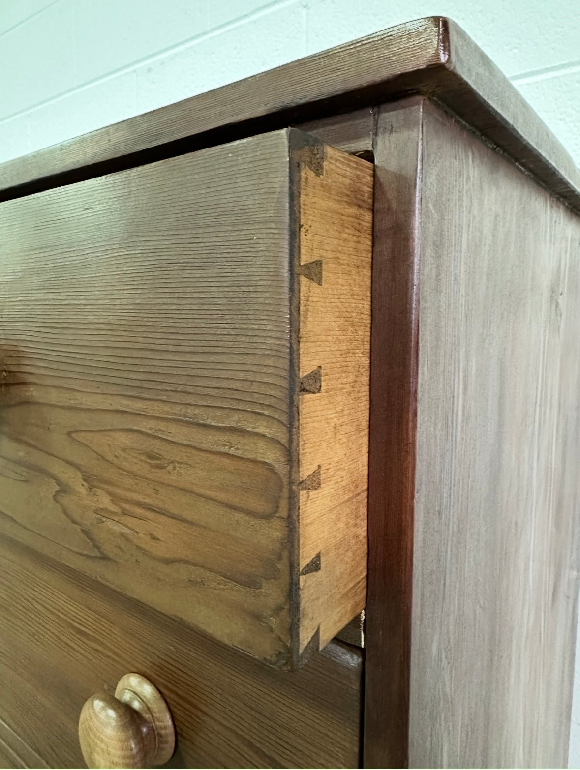 Antique English pine chest of drawers- stained pine