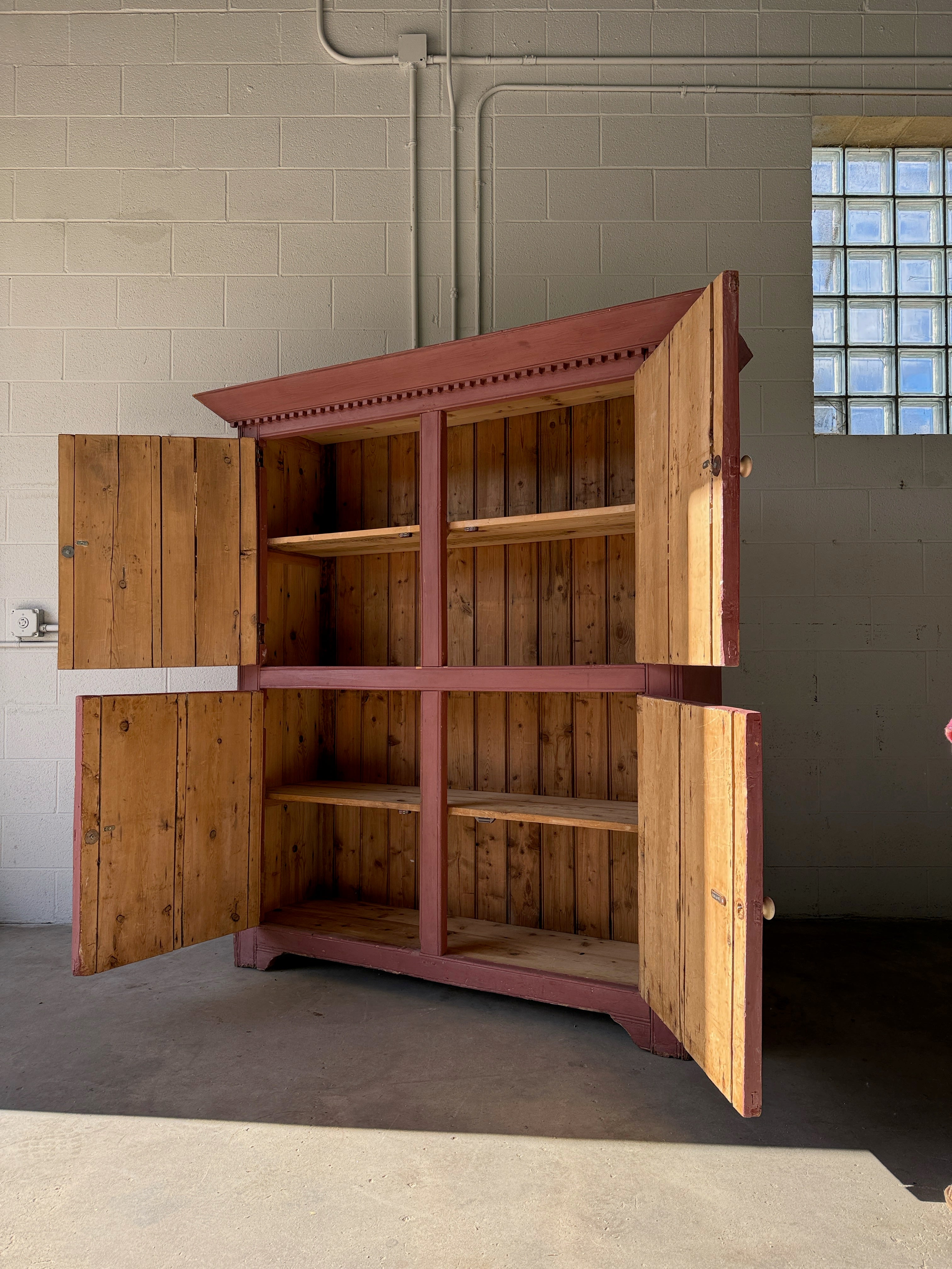 Painted antique pine English larder cupboard or hutch