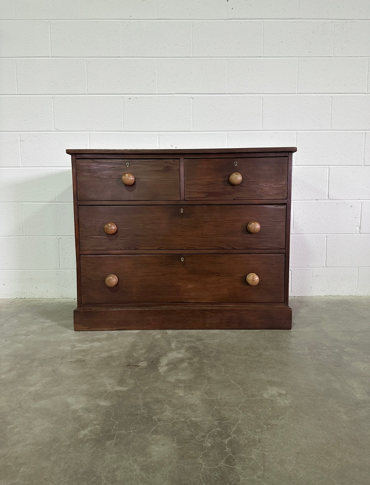 Antique English pine chest of drawers- stained pine