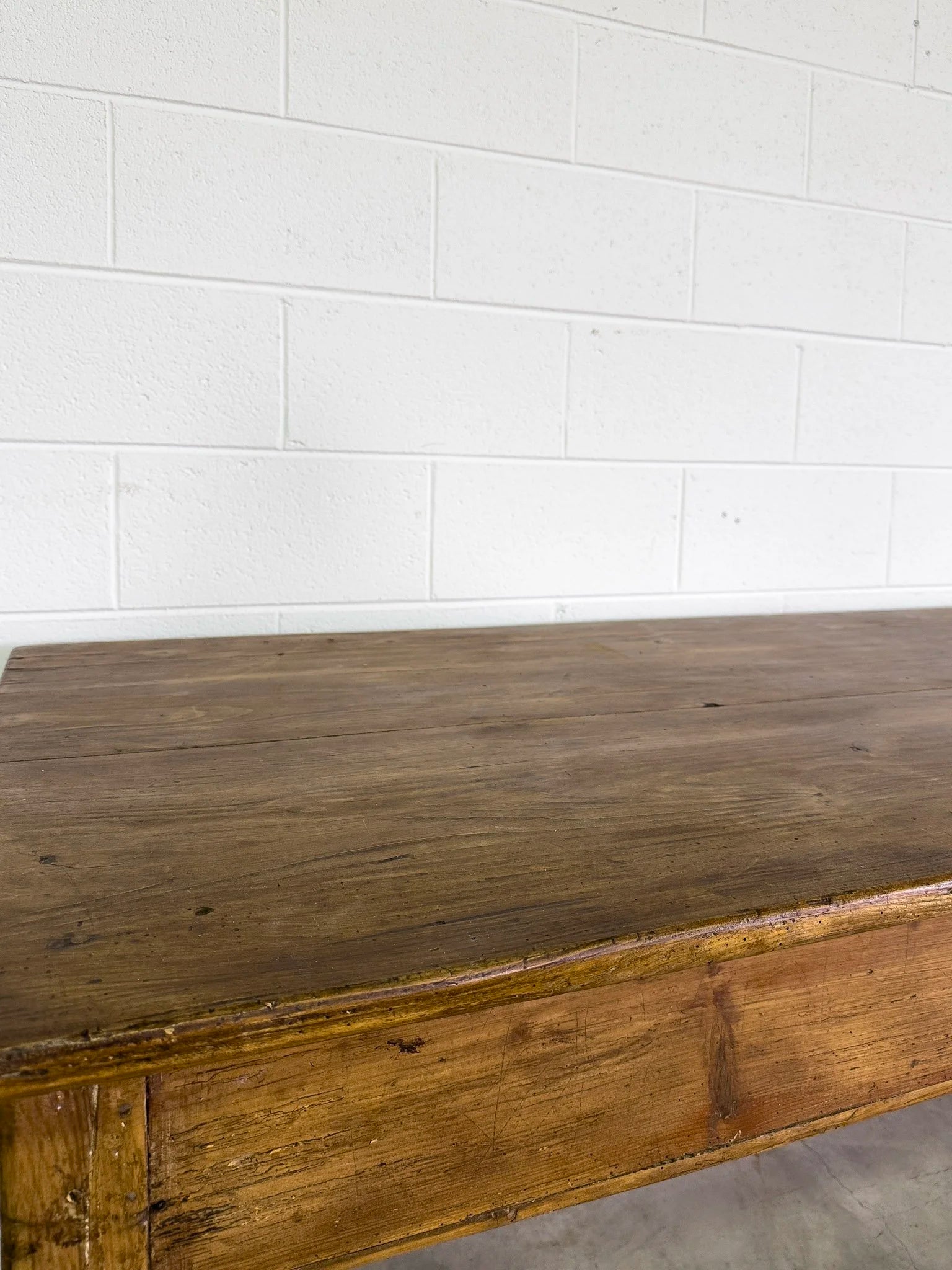 French Antique Farmhouse Table with Drawer