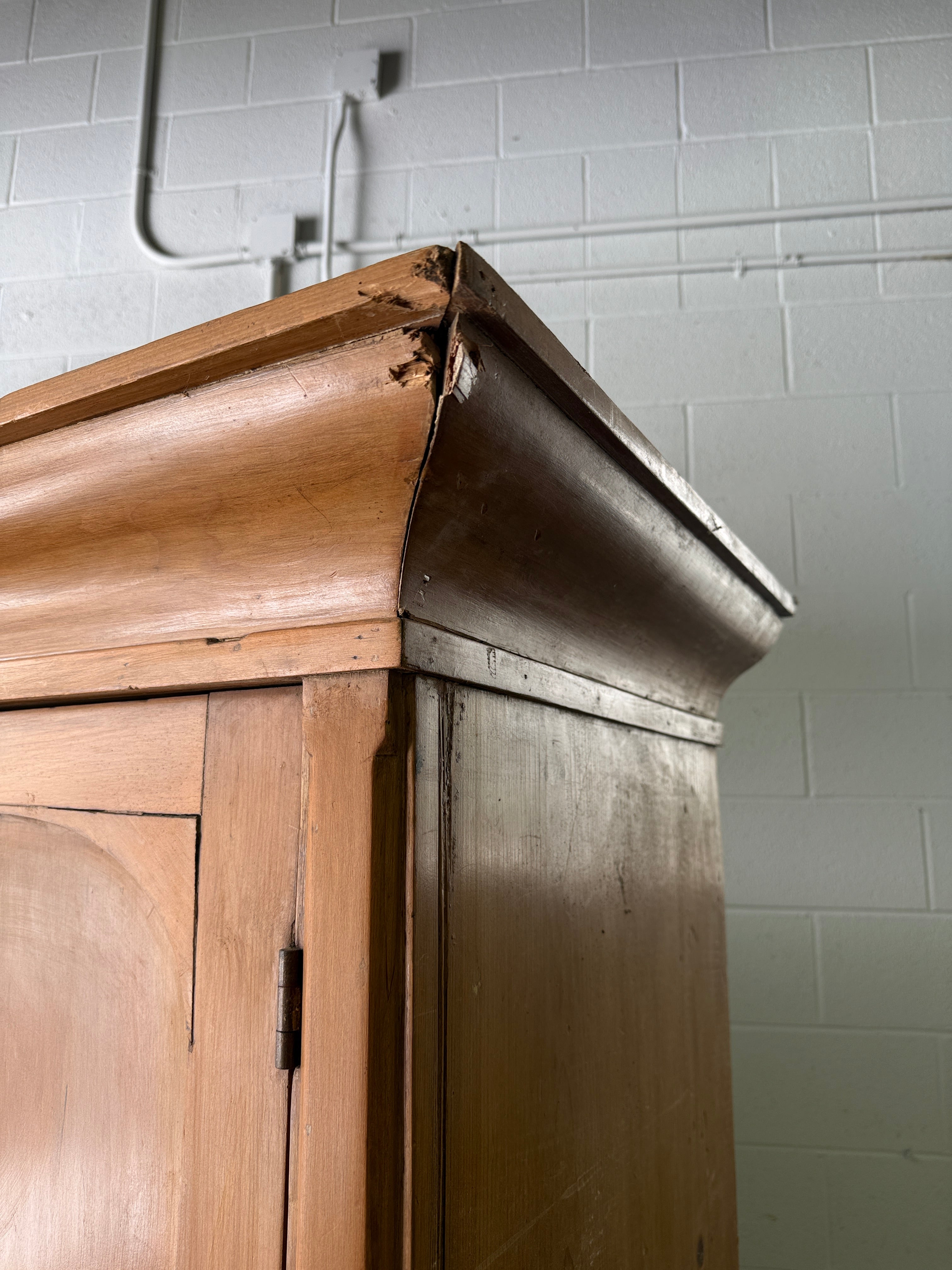 Monumental English antique pine housekeepers cupboard