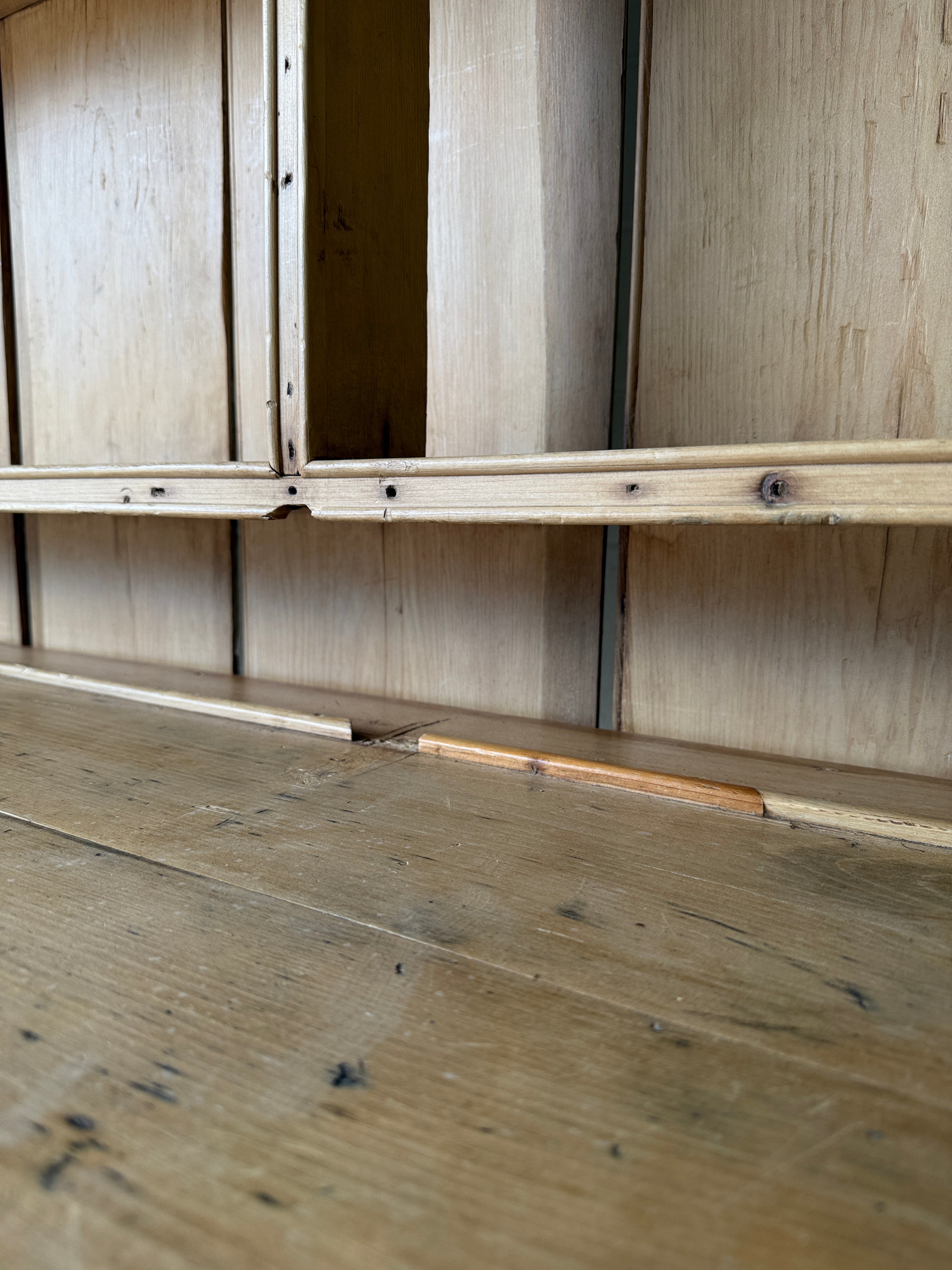 Antique Pine Potboard Kitchen Dresser Hutch – 10.7 ft English Country Cupboard with Drawers