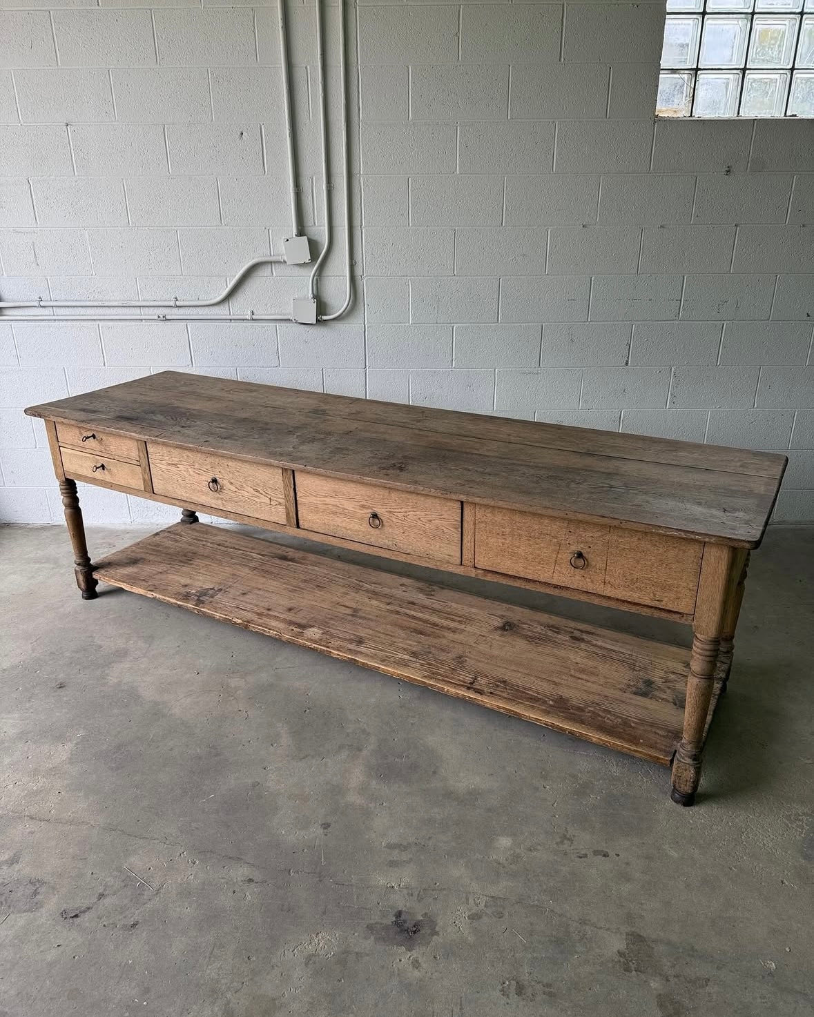 19th Century Flemish draper's table with lower shelf