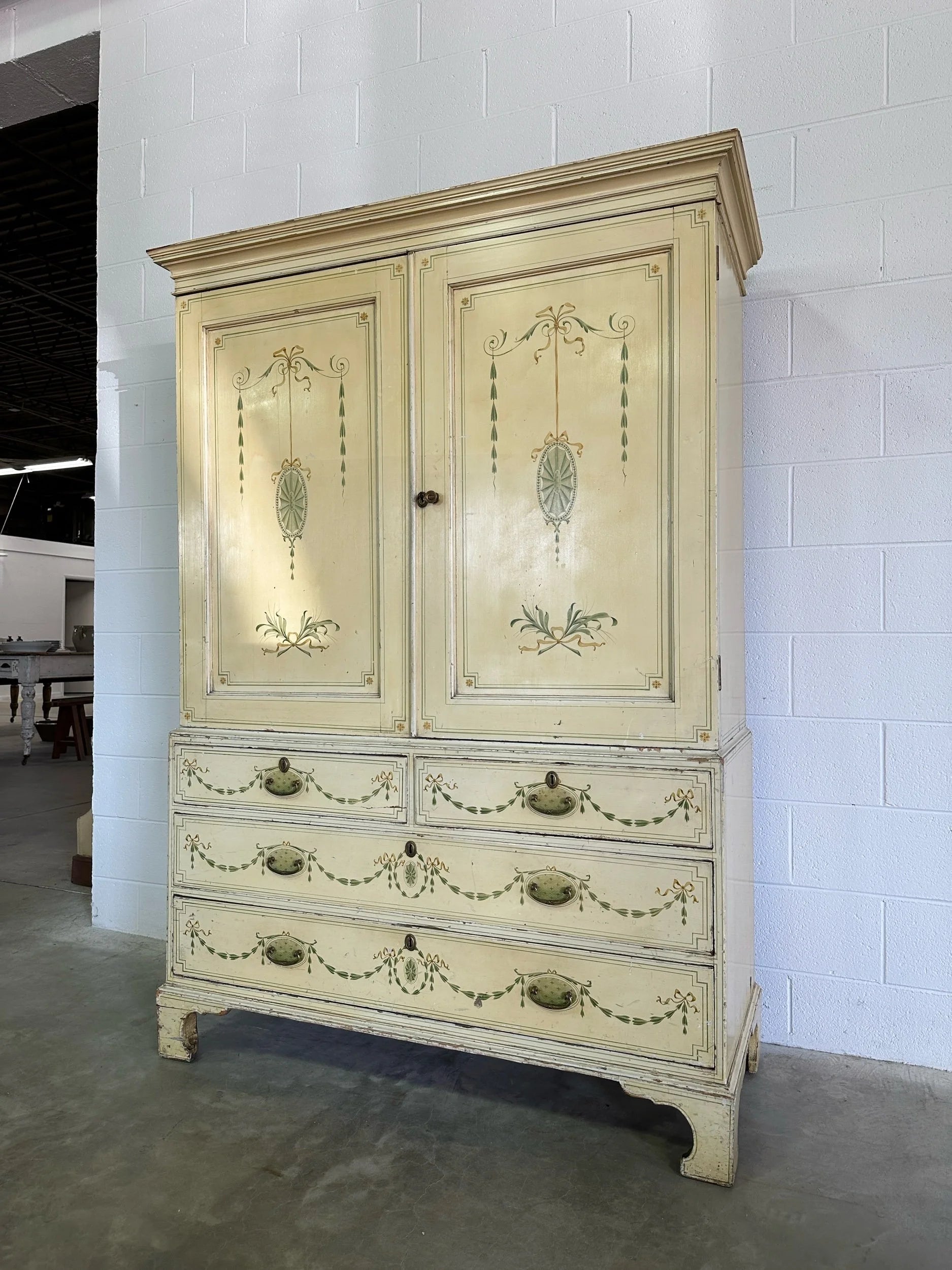 Painted antique pine linen press