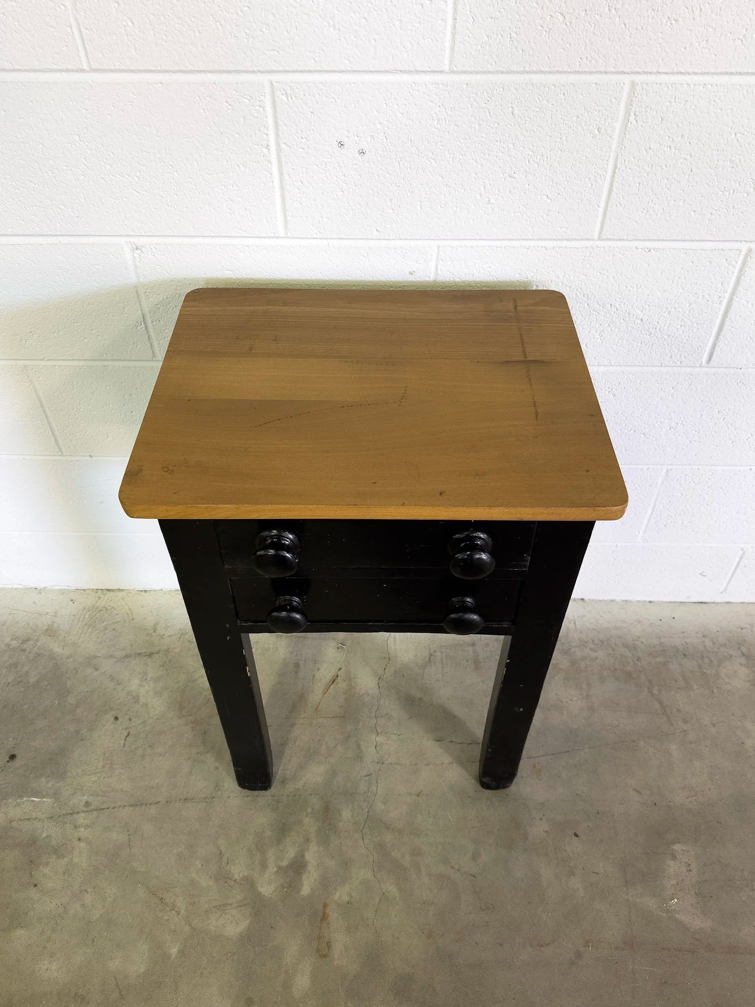 Antique pine side table with two drawers