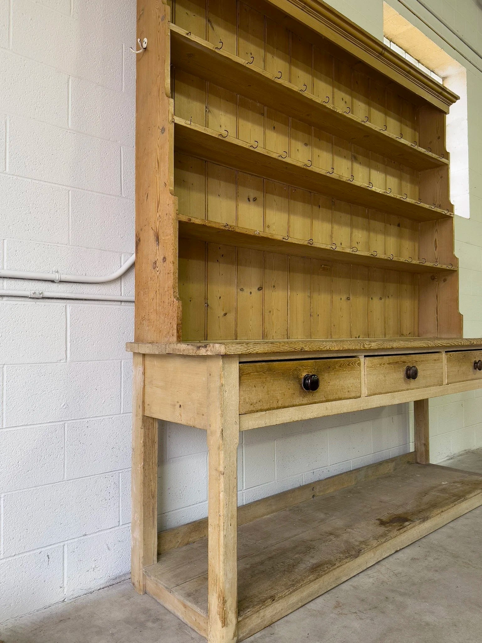 Antique pine hutch with open lower shelf