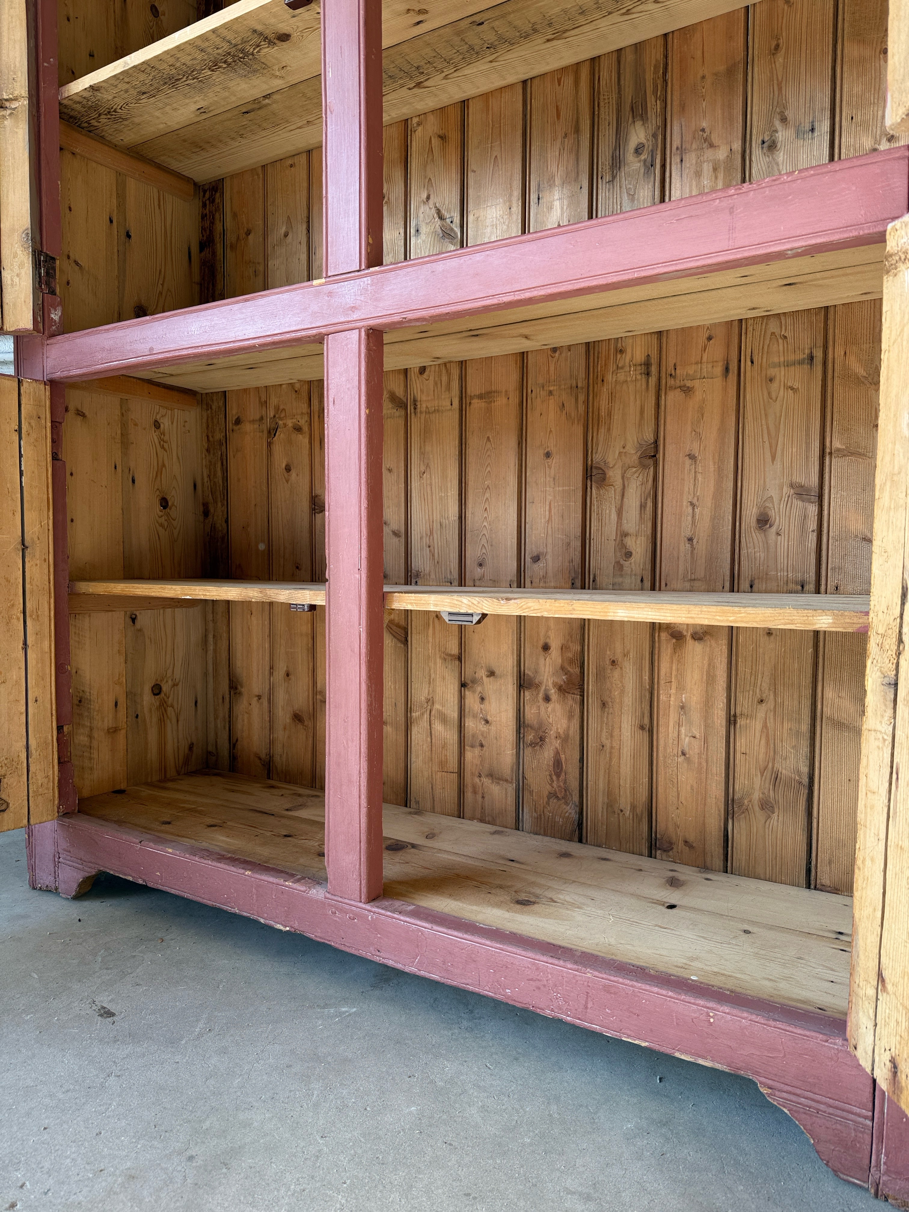 Painted antique pine English larder cupboard or hutch